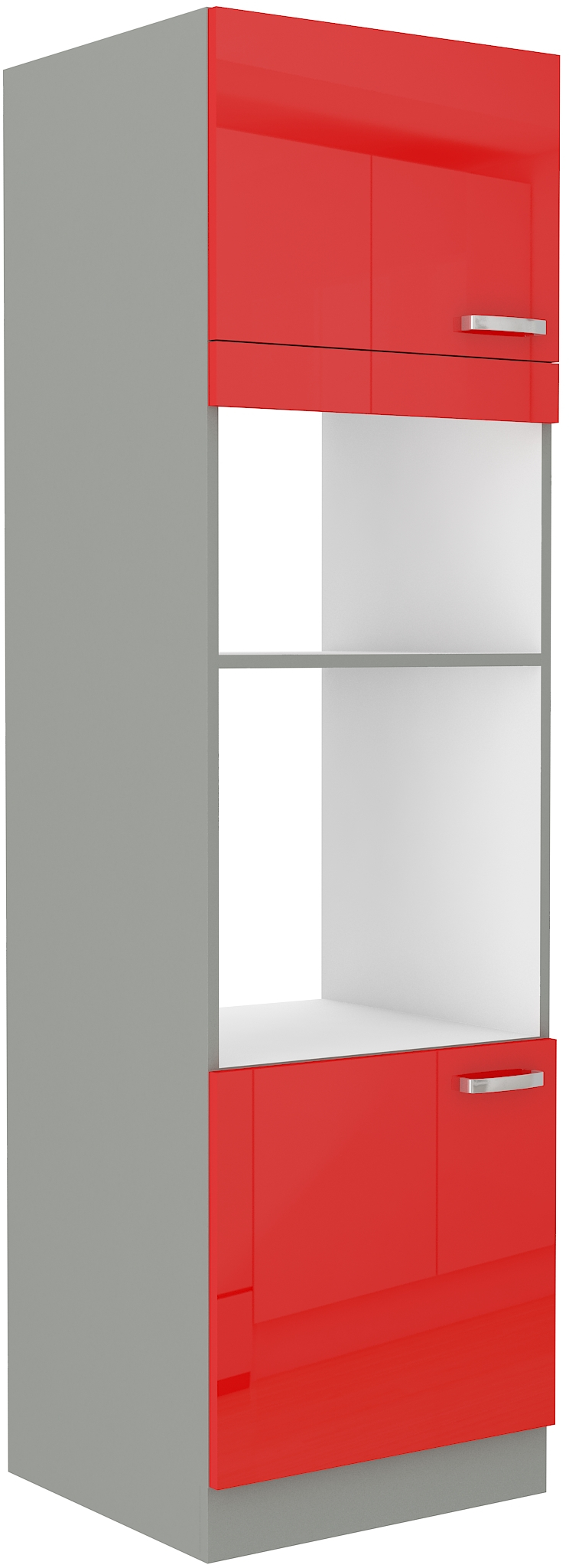 Vysoká skříňka pro vestavnou a mikrovlnou troubu 60 DPM-210 2F Barva korpusu: Šedá + Červený lesk (Rose)
