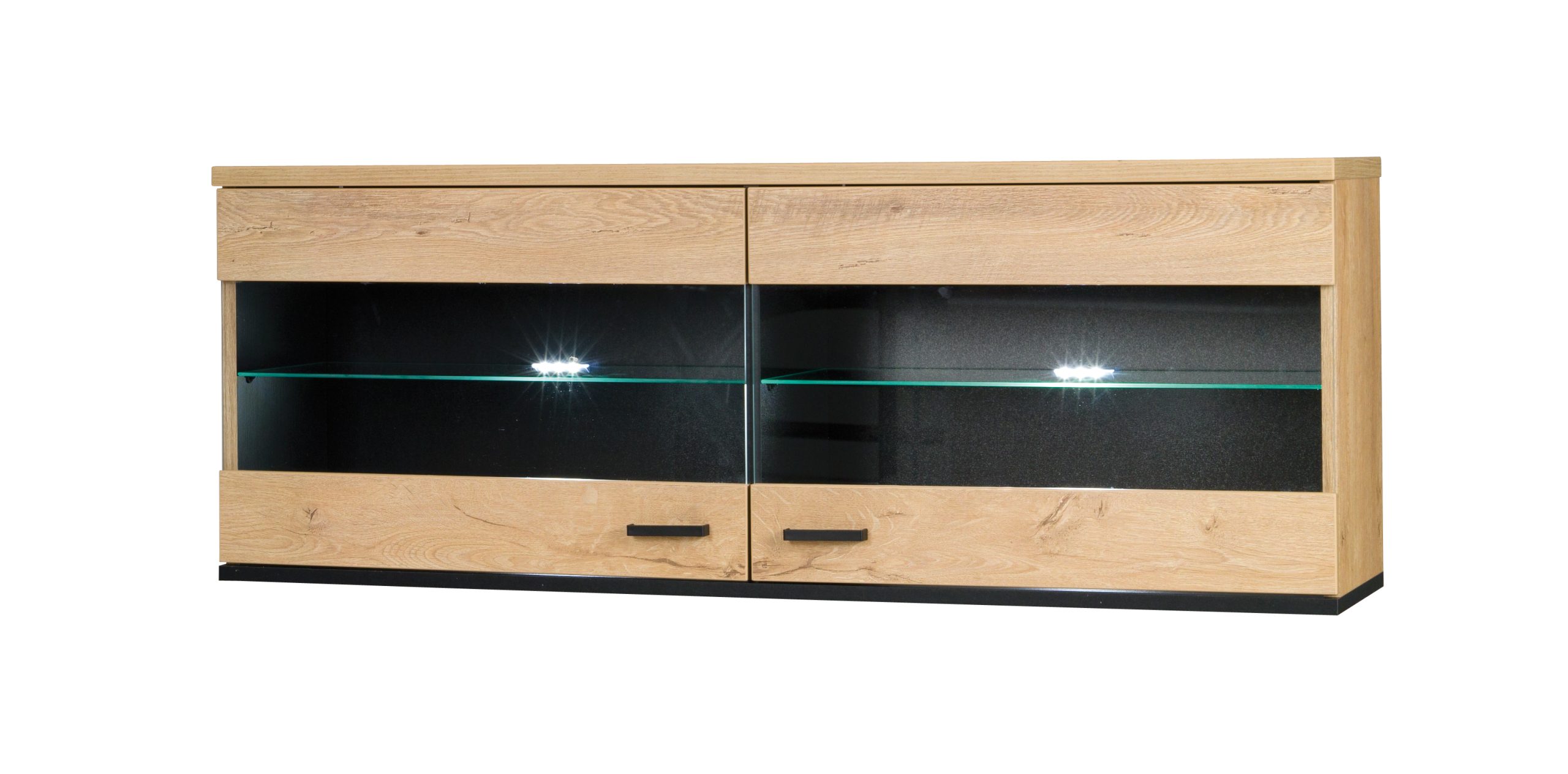 Závěsná vitrína John 9 Barva korpusu: Dub - lefkas + černá