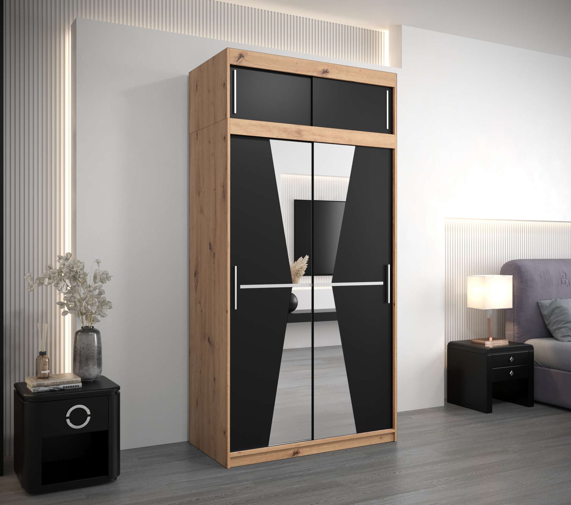 Šatní skříň Abi Ma s nástavcem Barva korpusu: Dub - Artisan