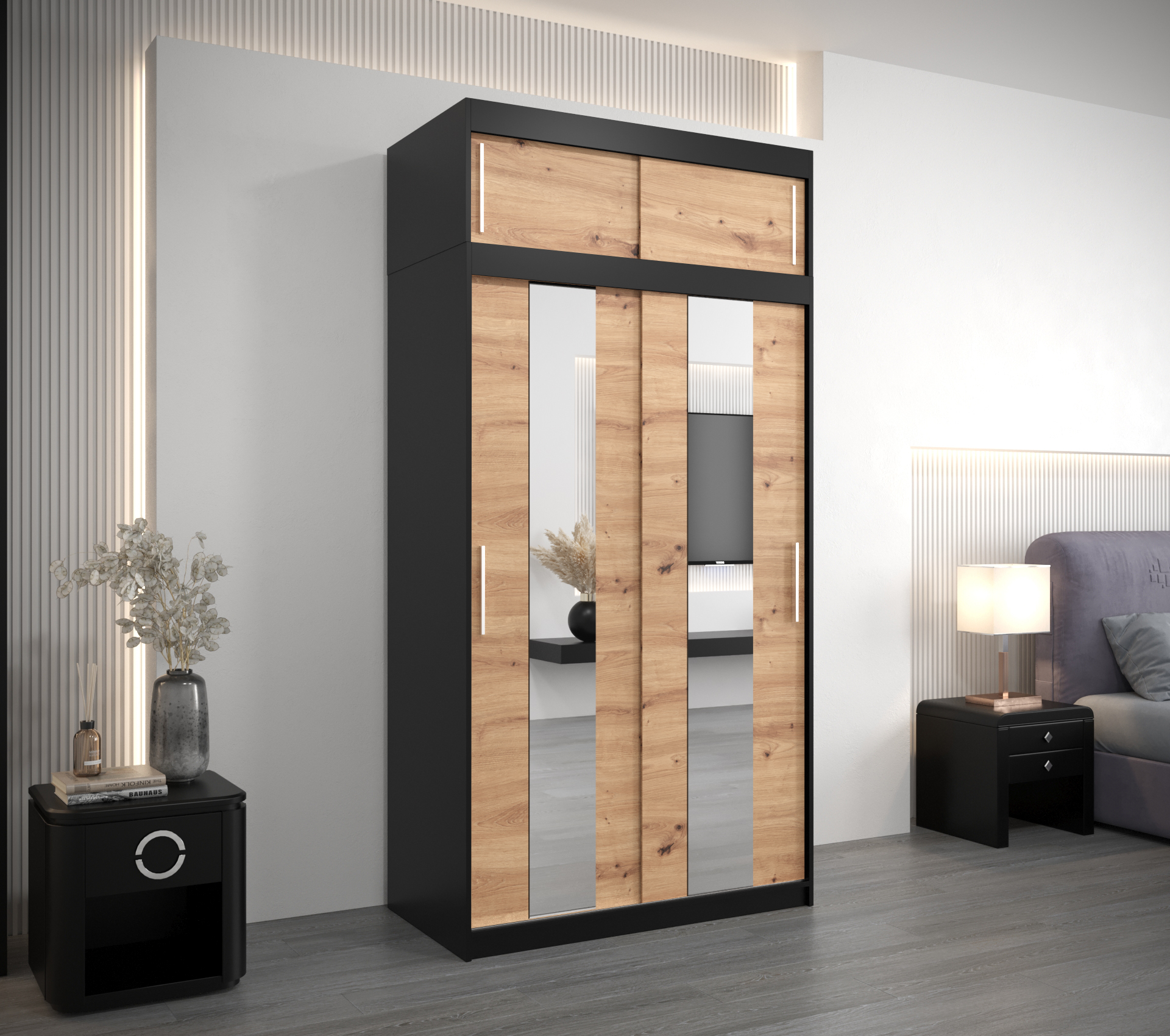 Šatní skříň Abi Po s nástavcem Barva korpusu: Černá