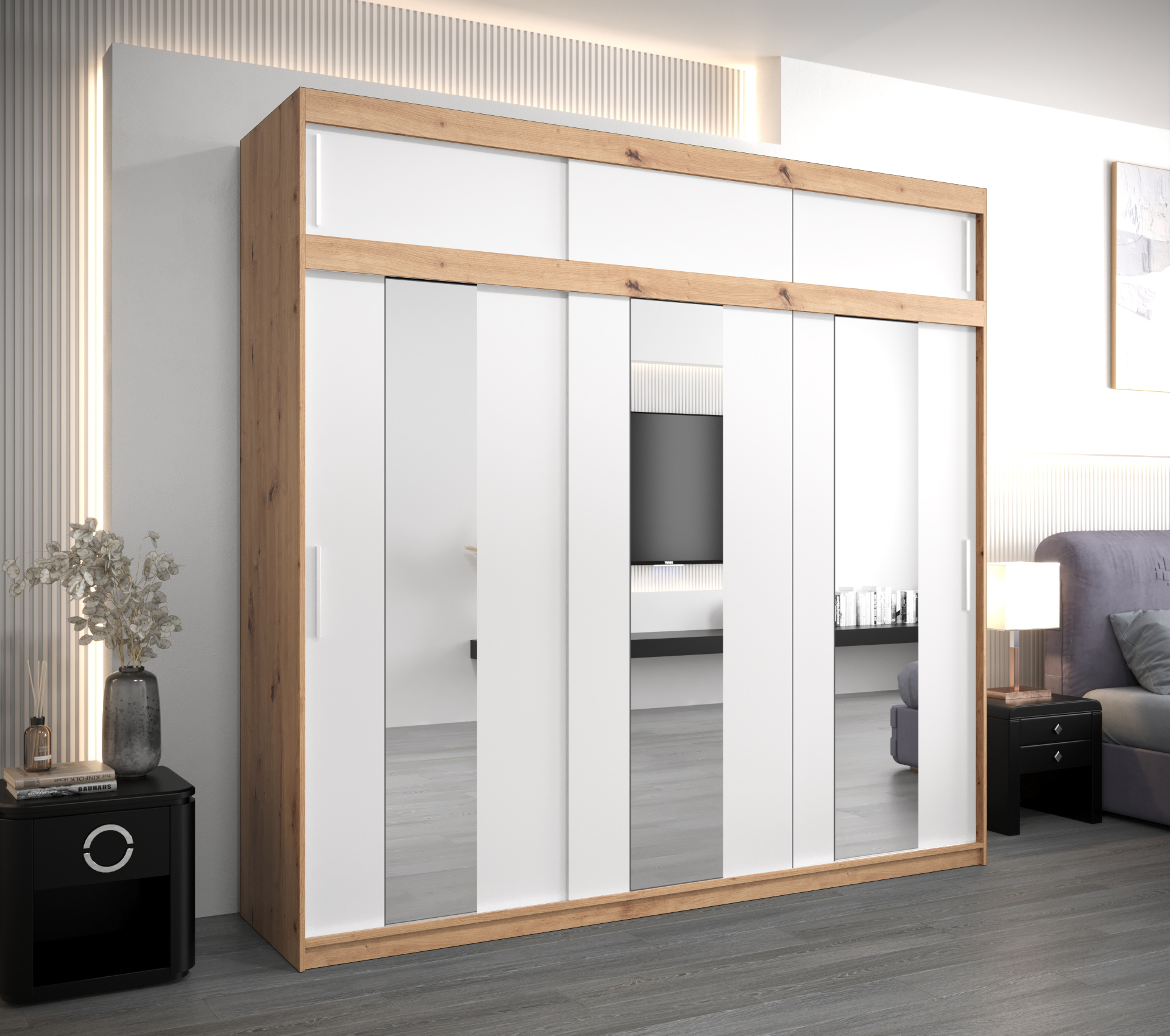 Šatní skříň Abi Po s nástavcem Barva korpusu: Dub - Artisan