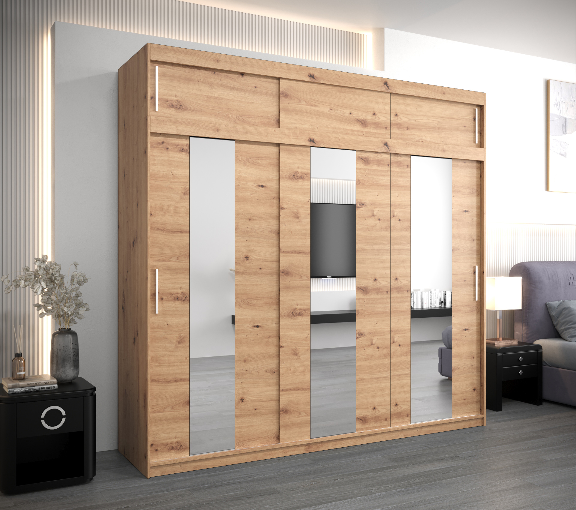 Šatní skříň Abi Po s nástavcem Barva korpusu: Dub - Artisan