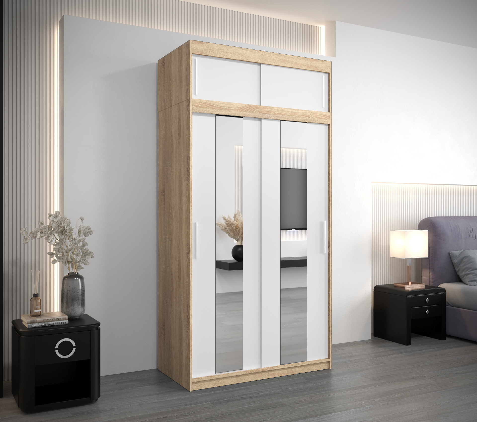 Šatní skříň Abi Po s nástavcem Barva korpusu: Dub - sonoma