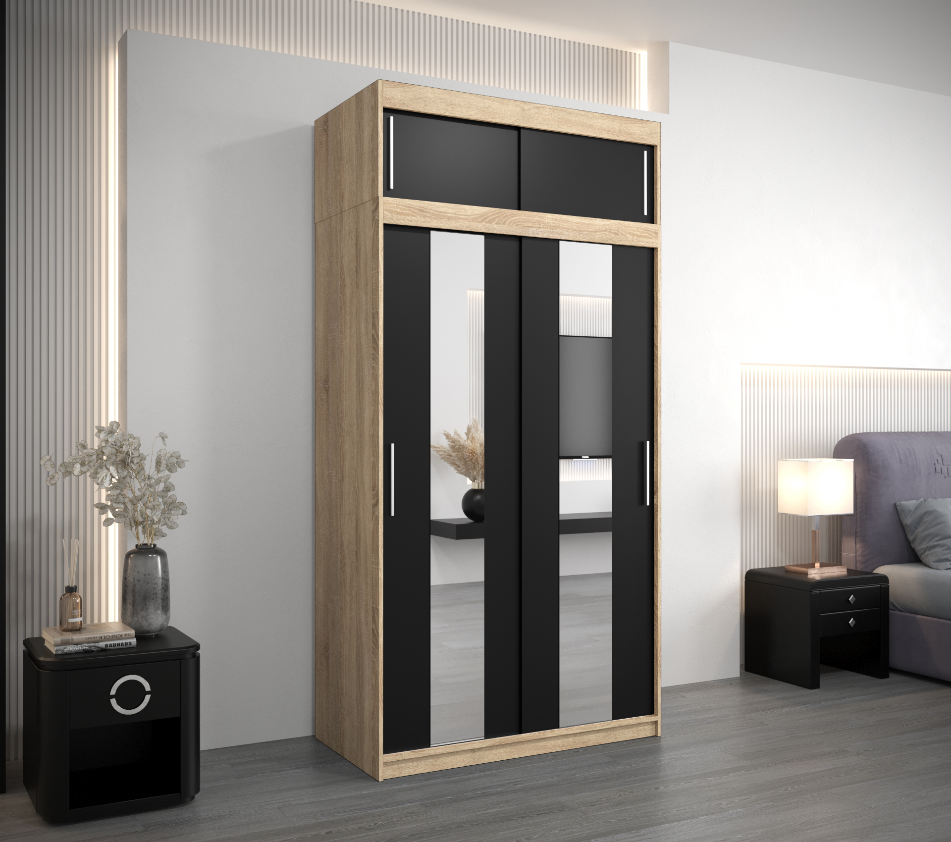 Šatní skříň Abi Po s nástavcem Barva korpusu: Dub - sonoma