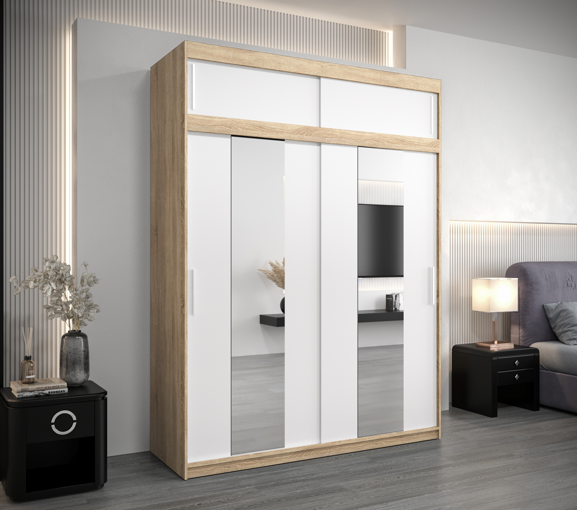 Šatní skříň Abi Po s nástavcem Barva korpusu: Dub - sonoma