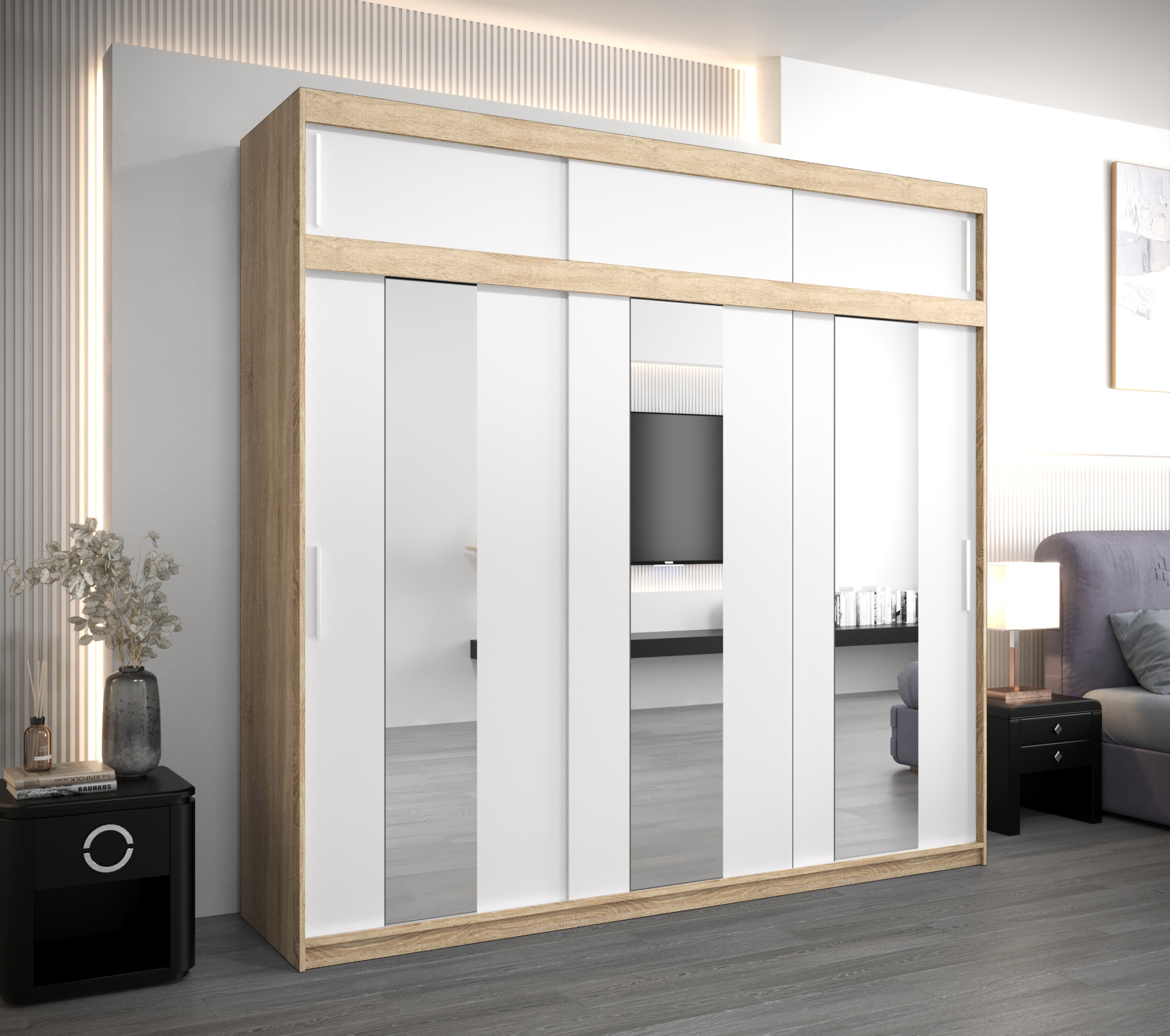 Šatní skříň Abi Po s nástavcem Barva korpusu: Dub - sonoma