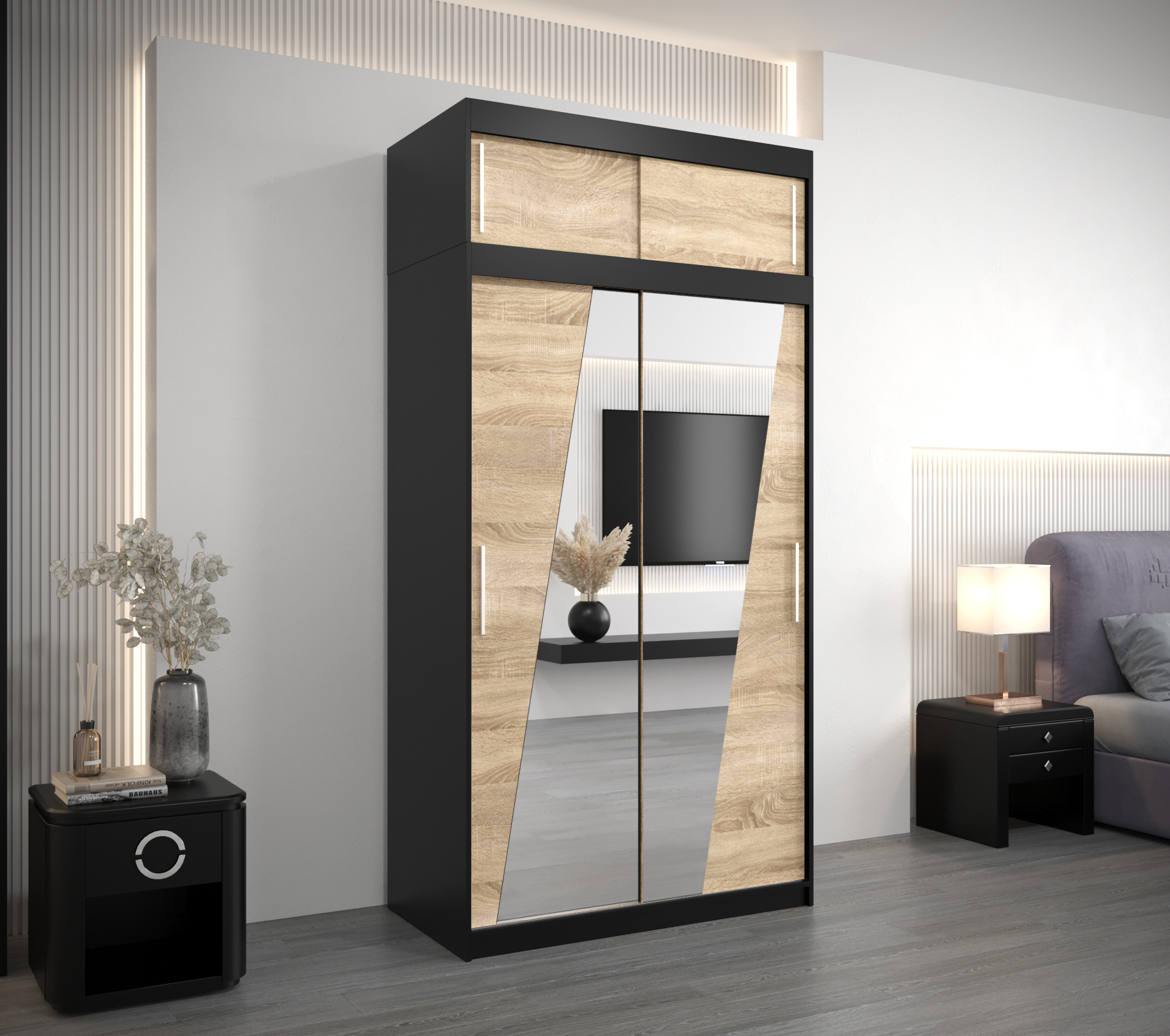 Šatní skříň Abi R0 s nástavcem Barva korpusu: Černá