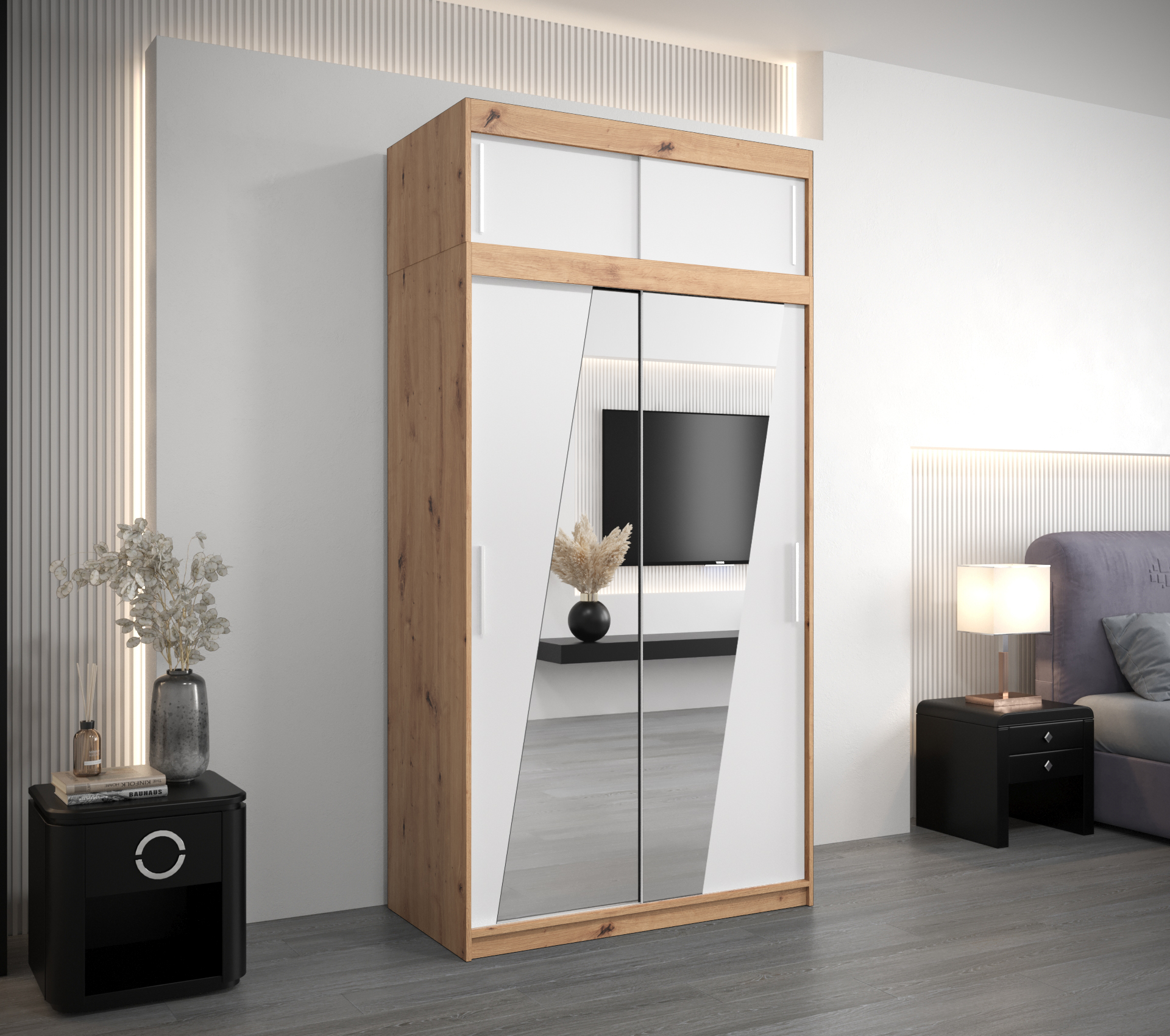 Šatní skříň Abi R0 s nástavcem Barva korpusu: Dub - Artisan