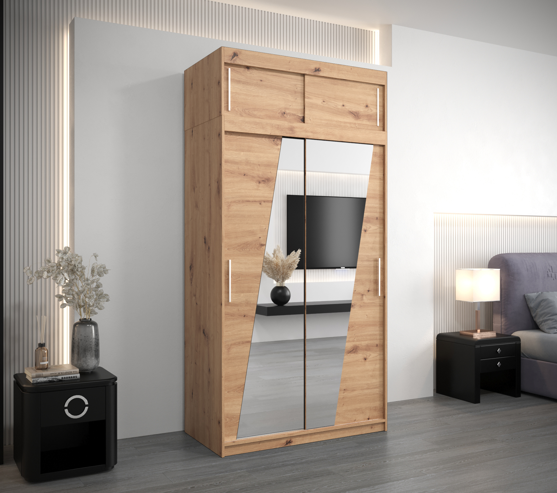 Šatní skříň Abi R0 s nástavcem Barva korpusu: Dub - Artisan