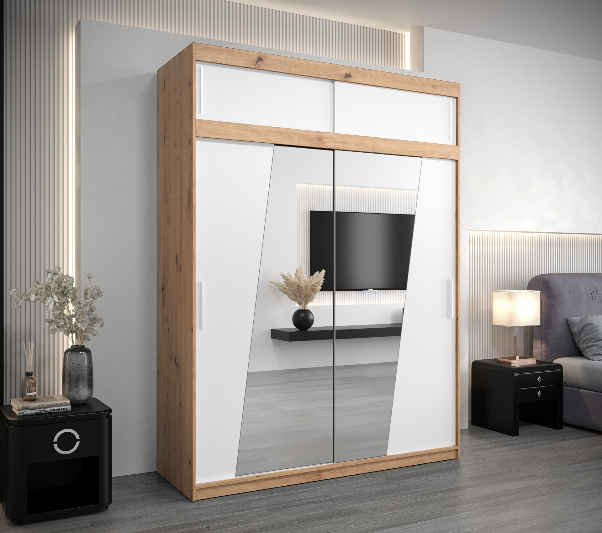 Šatní skříň Abi R0 s nástavcem Barva korpusu: Dub - Artisan