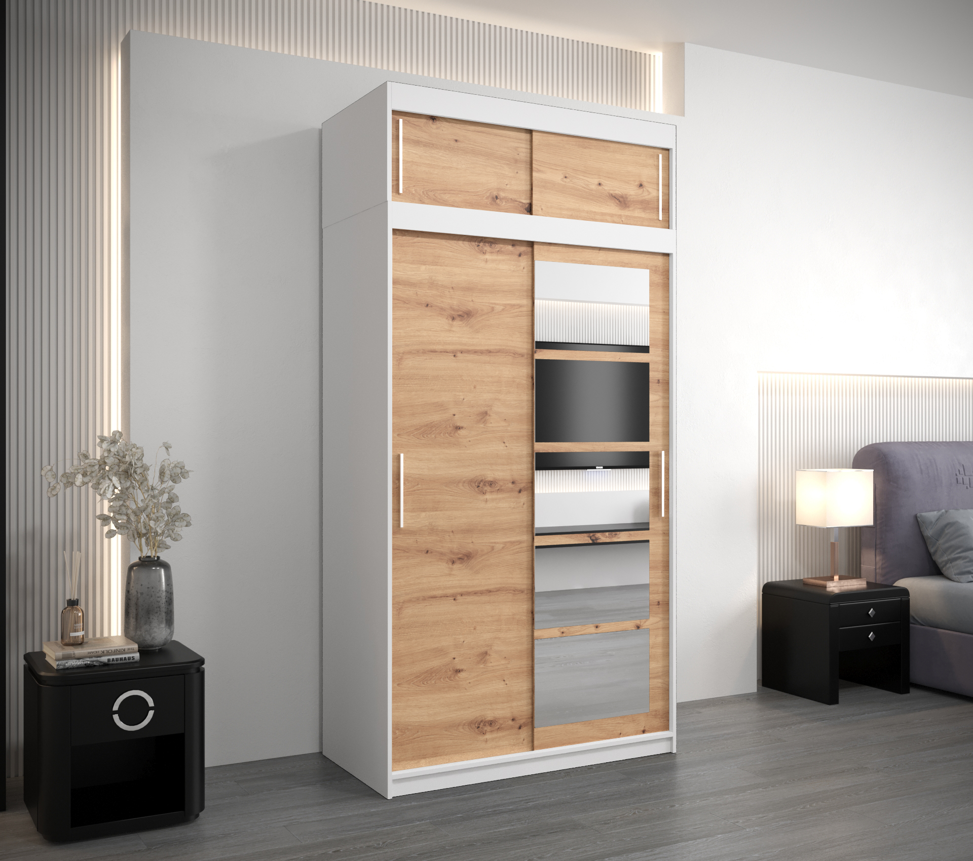 Šatní skříň Abi Roma 1 s nástavcem Barva korpusu: Bílá