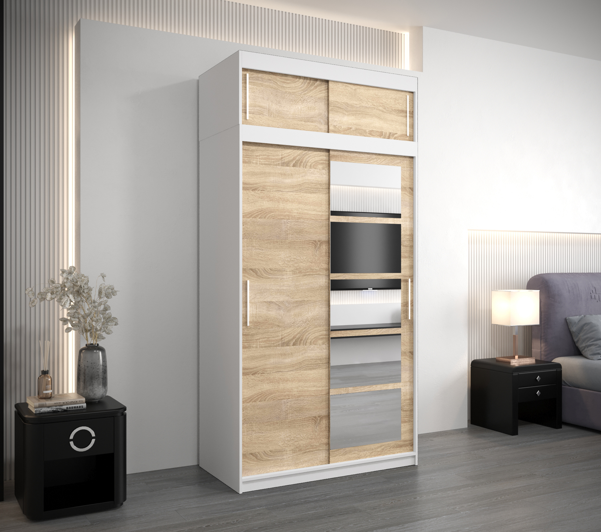 Šatní skříň Abi Roma 1 s nástavcem Barva korpusu: Bílá