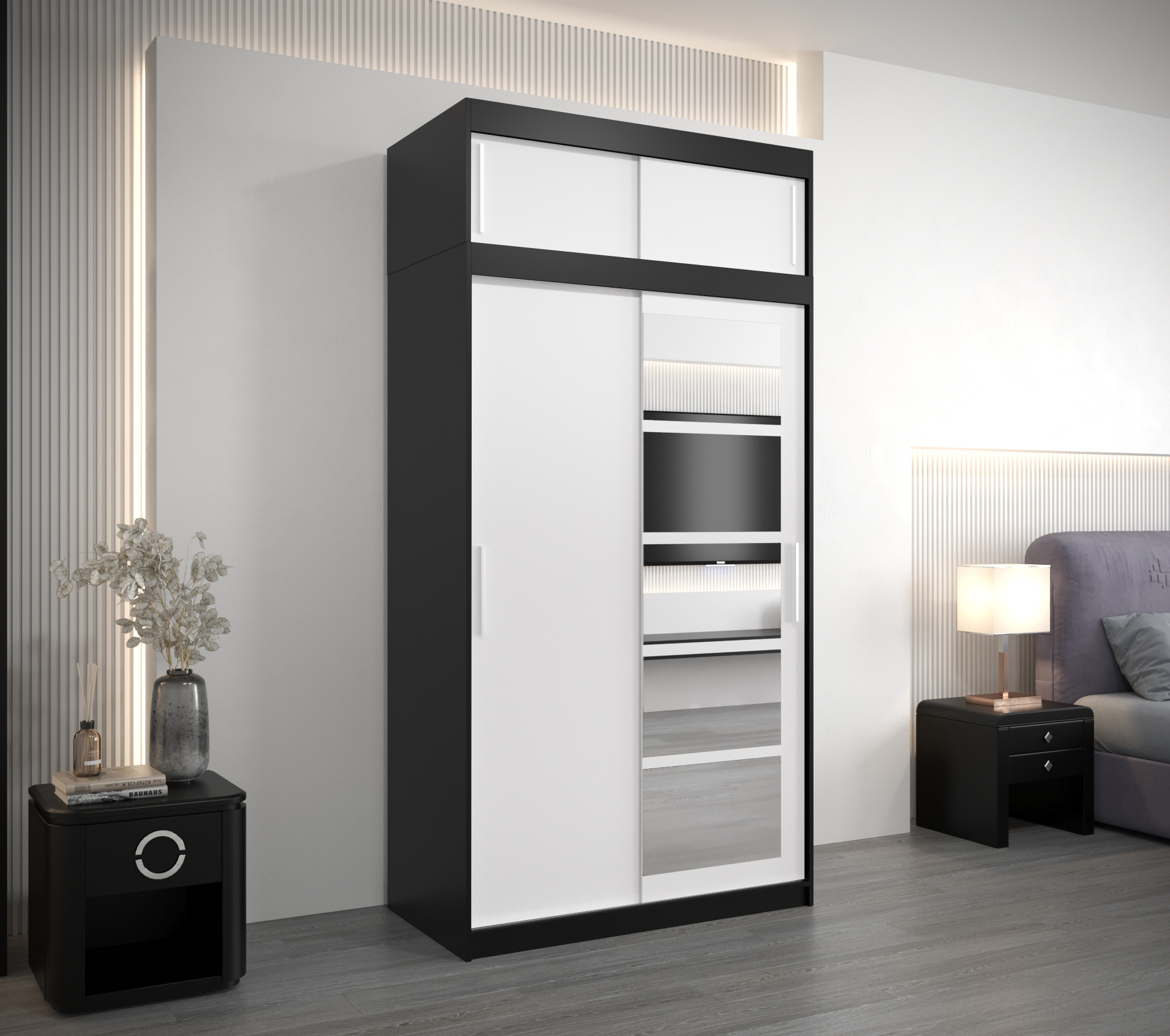 Šatní skříň Abi Roma 1 s nástavcem Barva korpusu: Černá