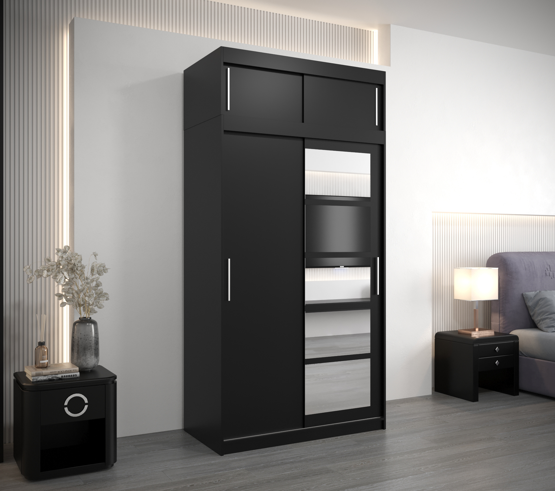 Šatní skříň Abi Roma 1 s nástavcem Barva korpusu: Černá