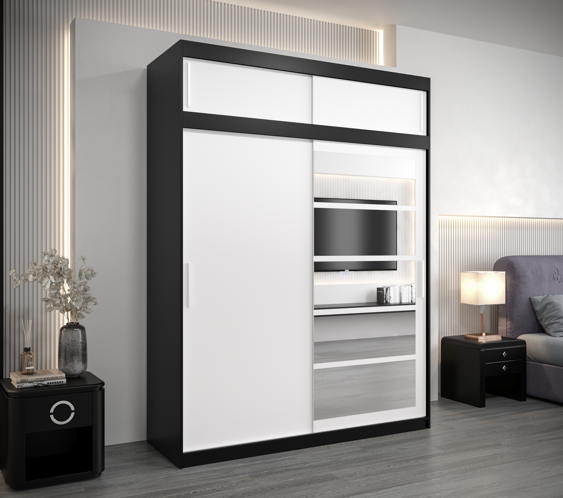 Šatní skříň Abi Roma 1 s nástavcem Barva korpusu: Černá