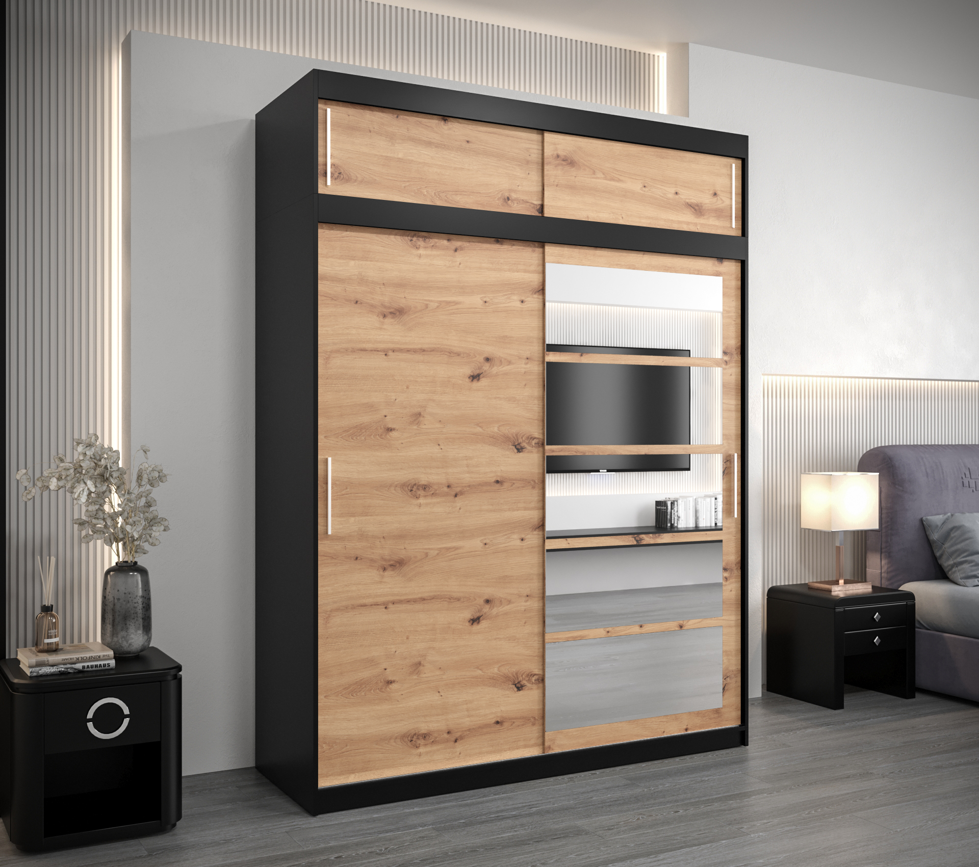 Šatní skříň Abi Roma 1 s nástavcem Barva korpusu: Černá