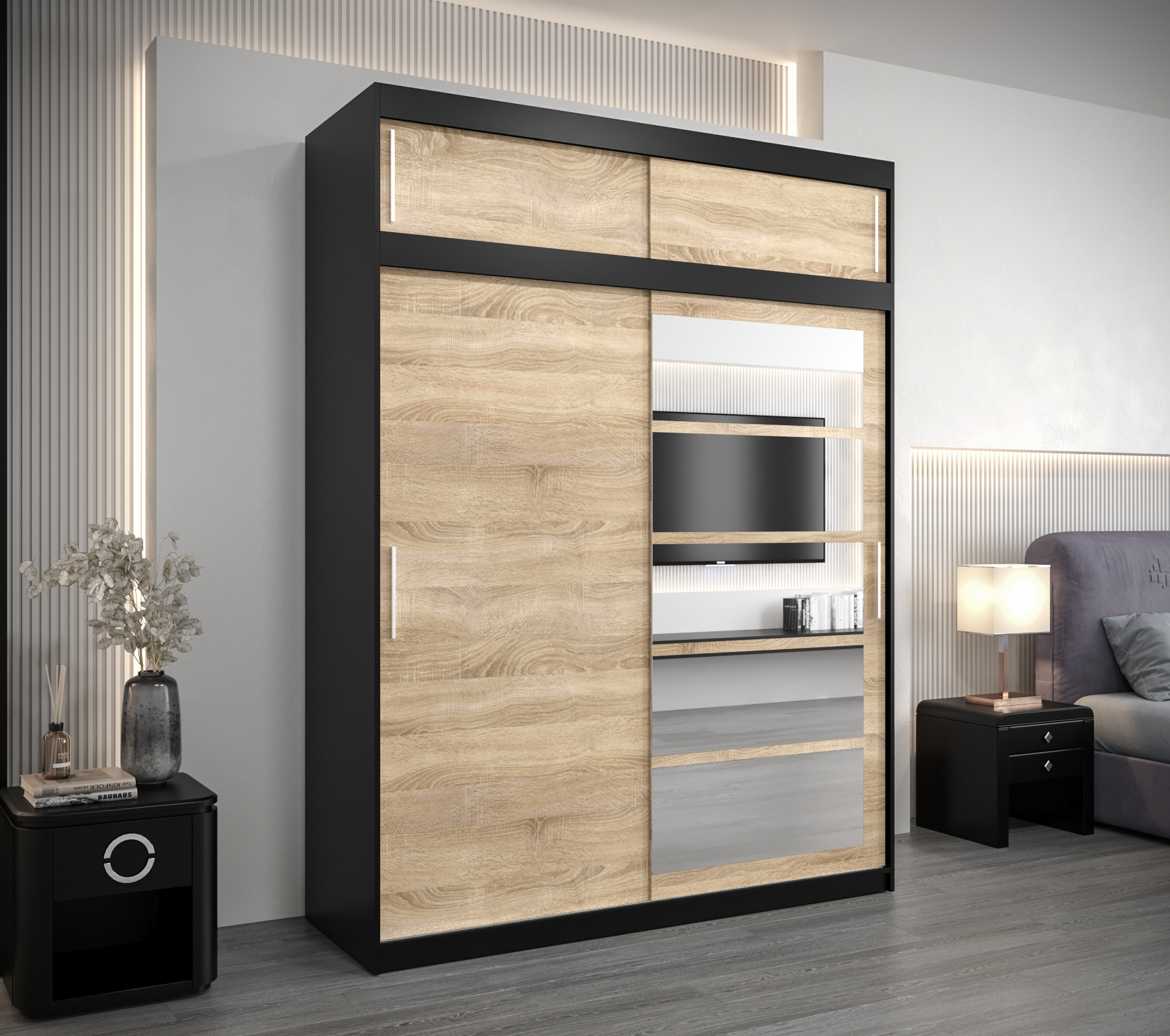 Šatní skříň Abi Roma 1 s nástavcem Barva korpusu: Černá