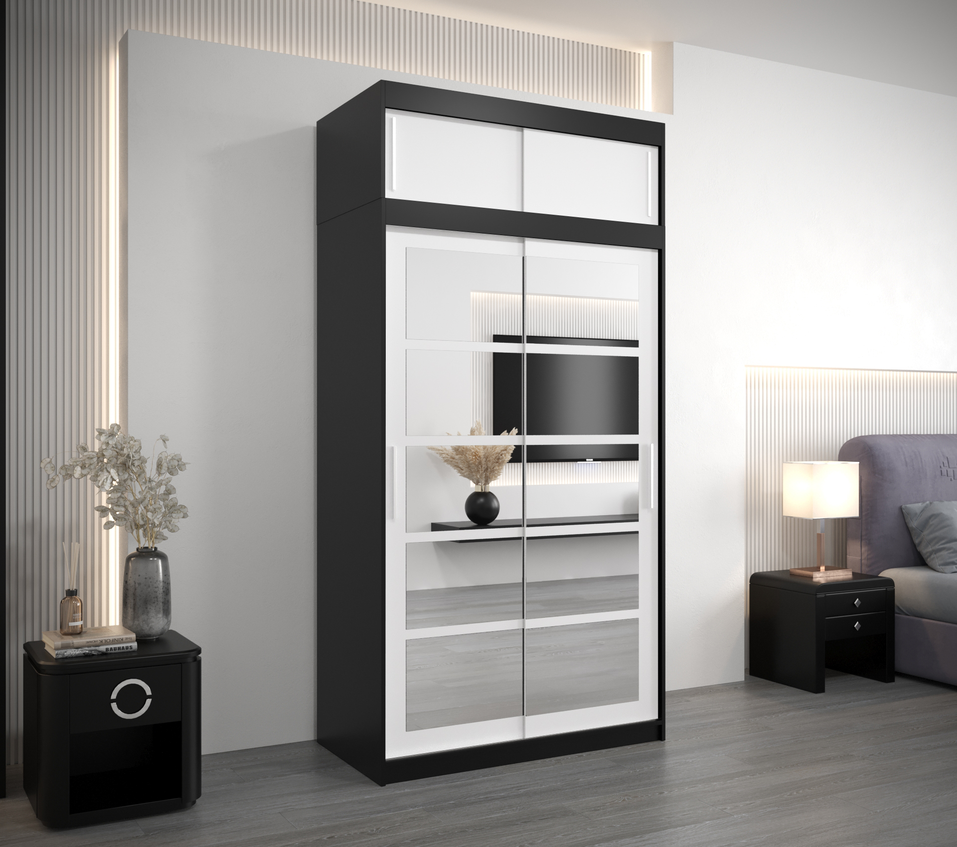 Šatní skříň Abi Roma 2 s nástavcem Barva korpusu: Černá