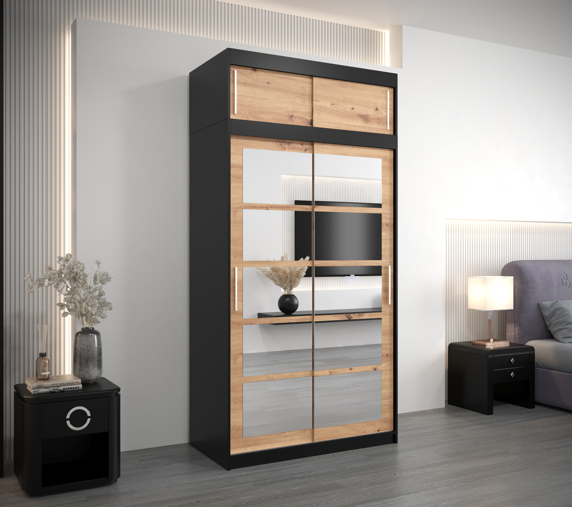 Šatní skříň Abi Roma 2 s nástavcem Barva korpusu: Černá