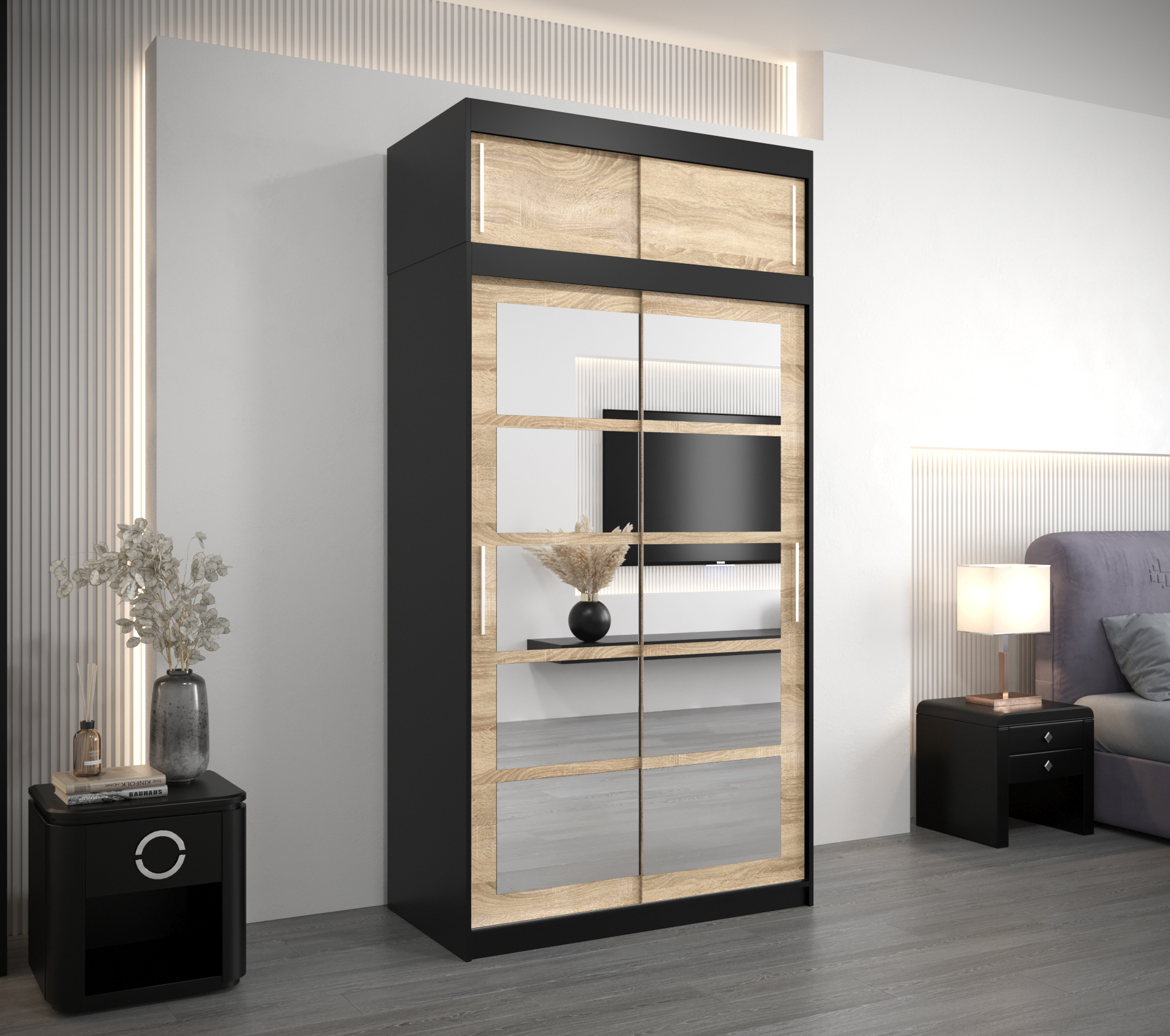 Šatní skříň Abi Roma 2 s nástavcem Barva korpusu: Černá