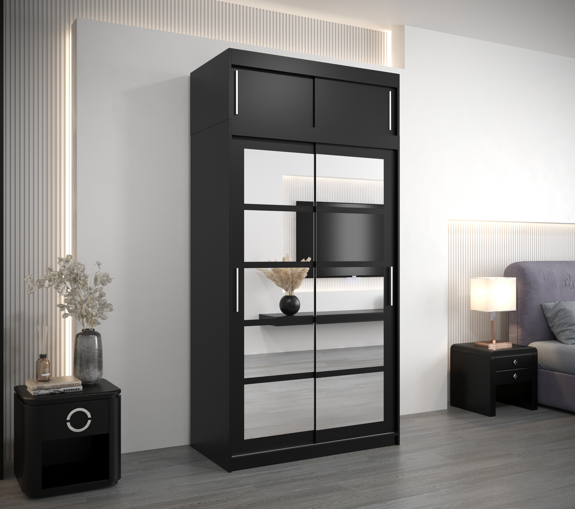 Šatní skříň Abi Roma 2 s nástavcem Barva korpusu: Černá