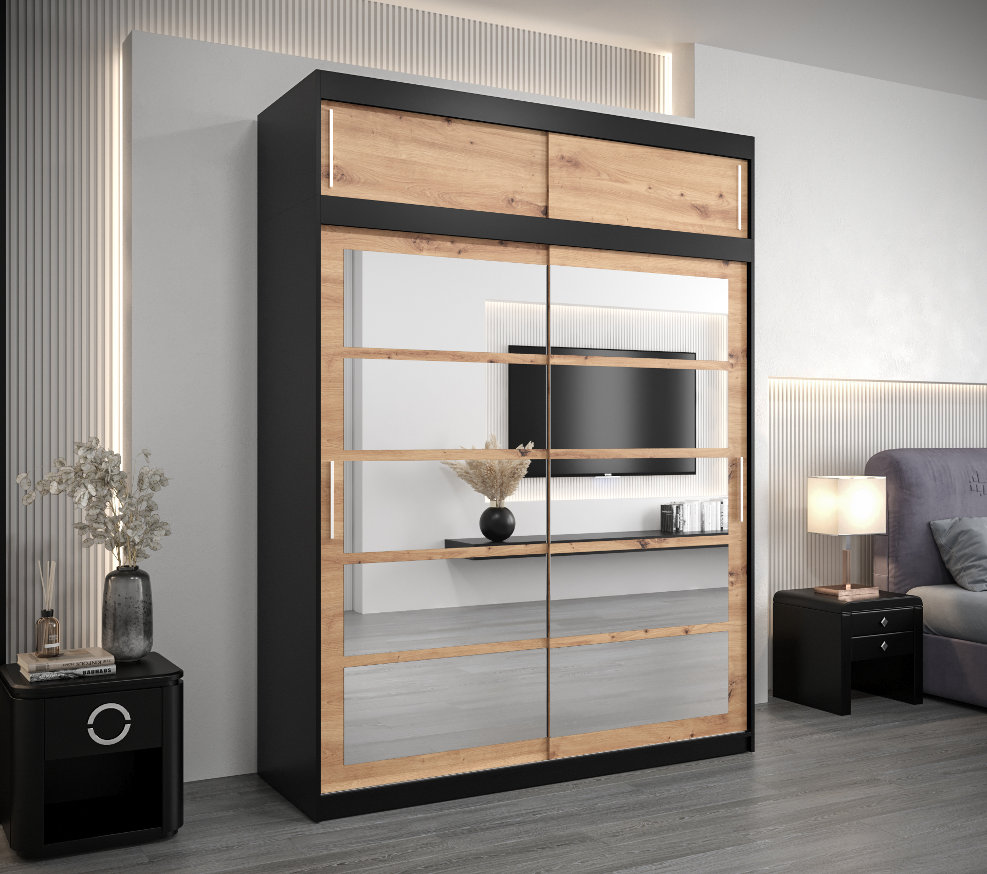 Šatní skříň Abi Roma 2 s nástavcem Barva korpusu: Černá