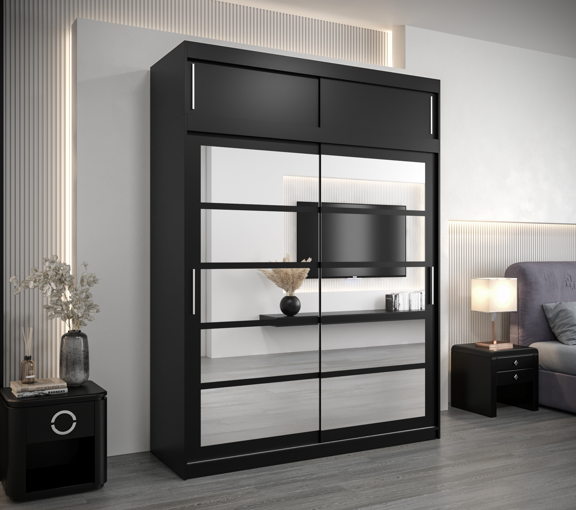 Šatní skříň Abi Roma 2 s nástavcem Barva korpusu: Černá