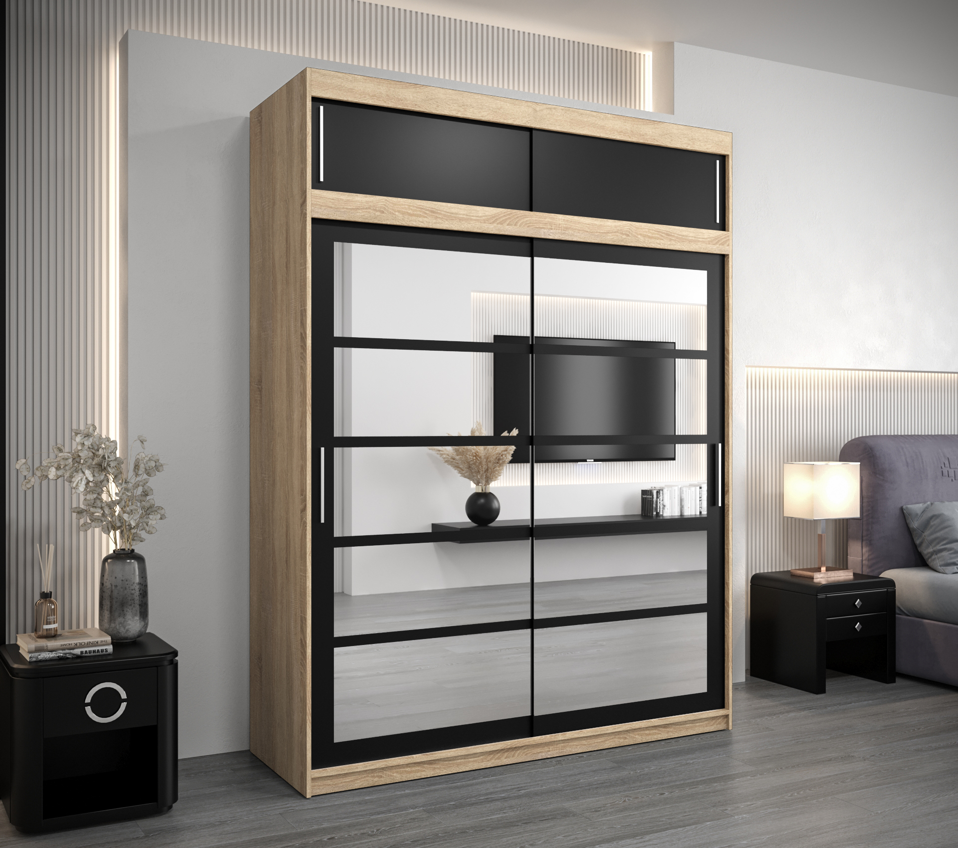 Šatní skříň Abi Roma 2 s nástavcem Barva korpusu: Dub - sonoma