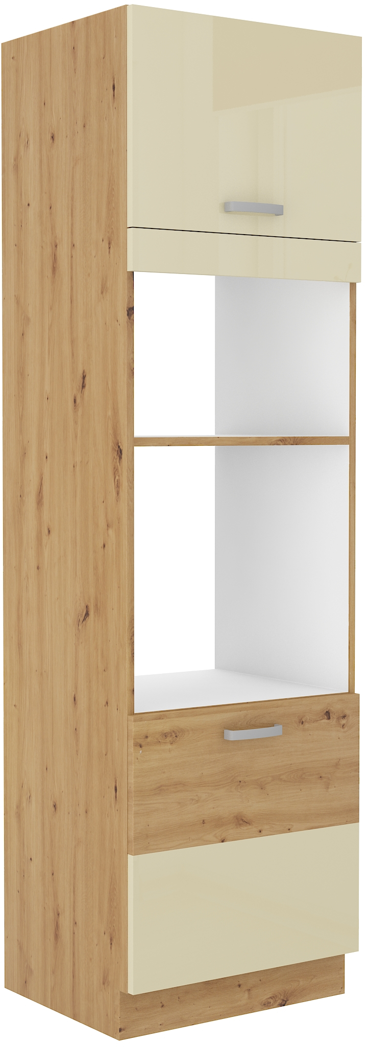 Vysoká skříňka pro vestavnou a mikrovlnou troubu Artisan 60 DPM-210 2F Barva korpusu: Dub Artisan + Krémový lesk