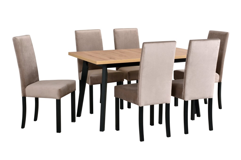 Jídelní set - stůl Oslo 5 + 6x židle Roma 2 Potahová látka - židle: Tkanina 27B