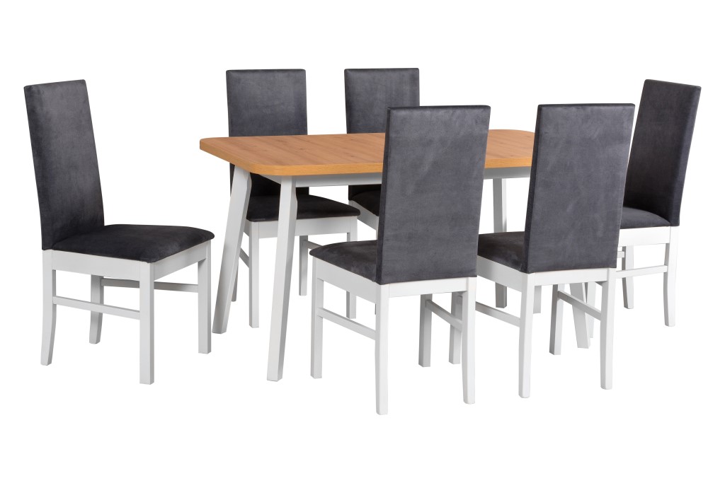 Jídelní set - stůl Oslo 6 + 6x židle Roma 1 Potahová látka - židle: Tkanina 18B