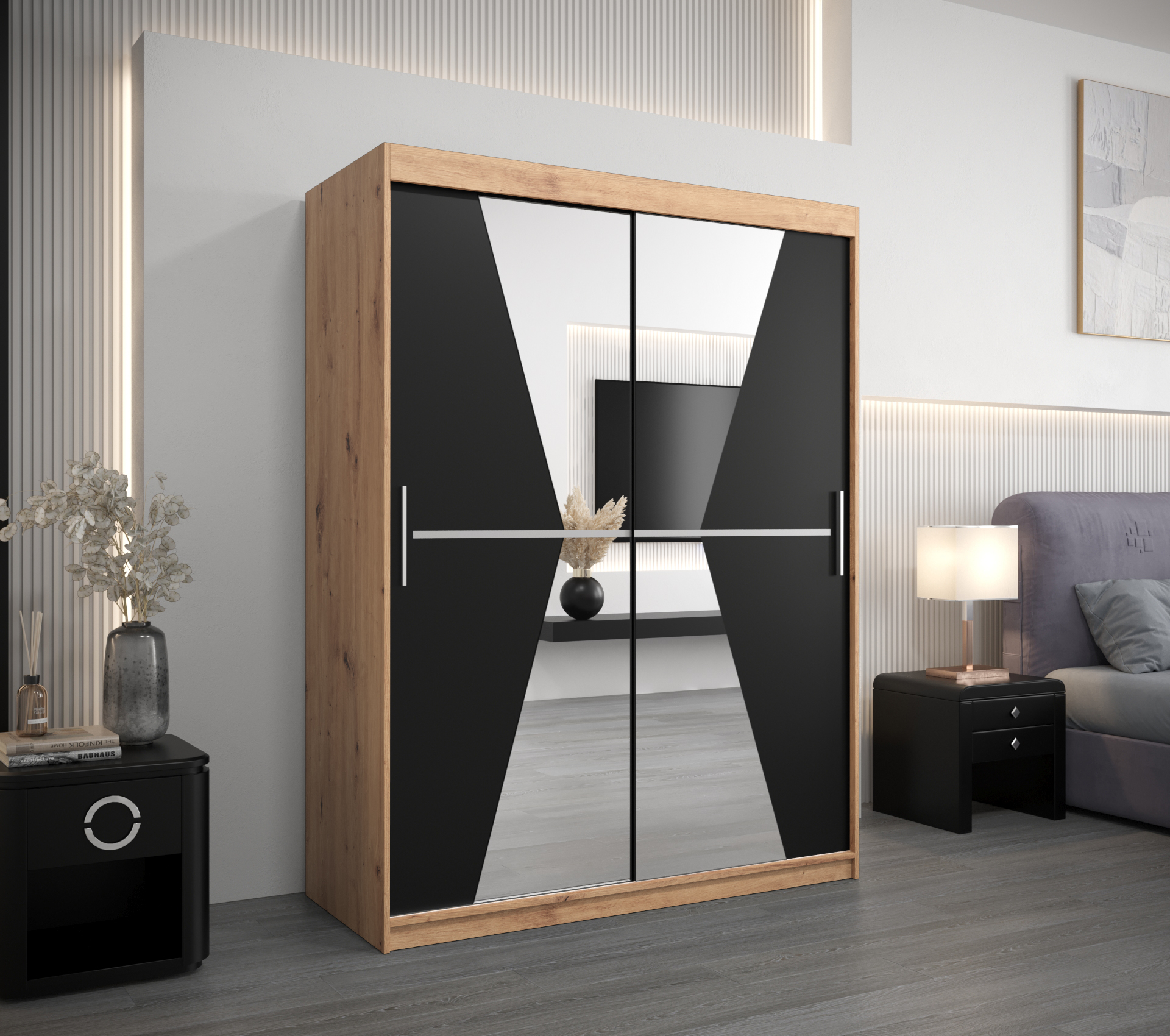 Šatní skříň Abi Maroco šířka 150 cm v kombinaci korpusu odstínu dub artisan a černé dveře