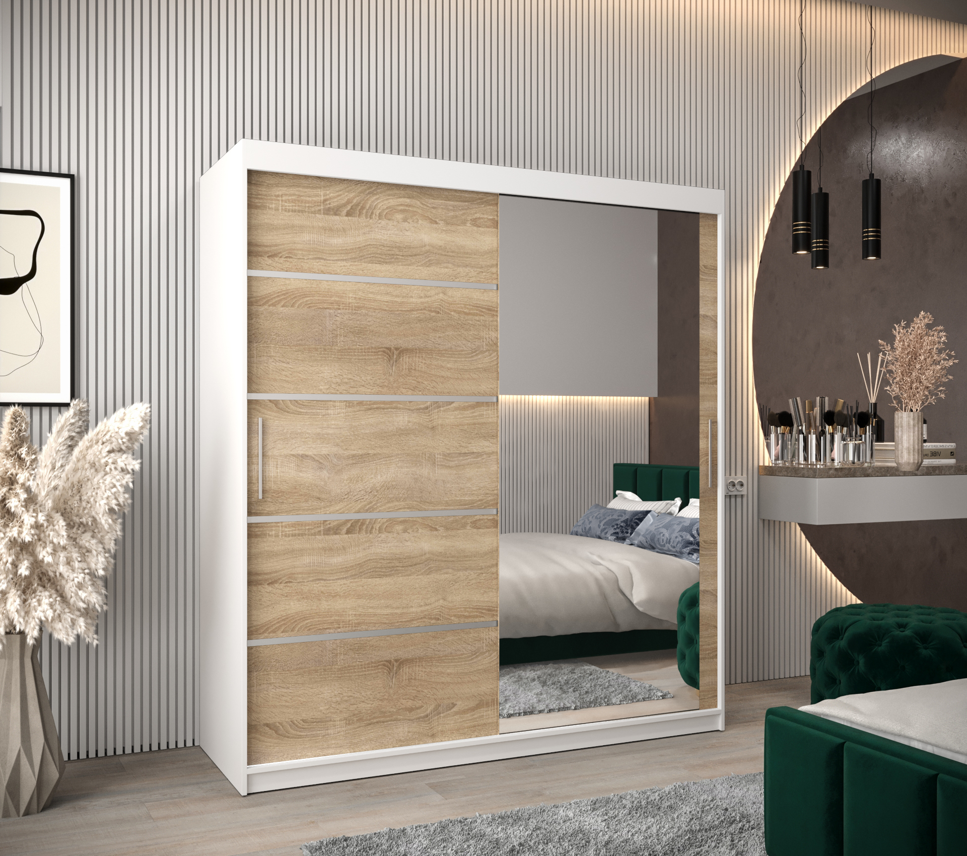 Šatní skříň Abi Verona 2 šířka 180 cm v kombinaci bílá a dub sonoma