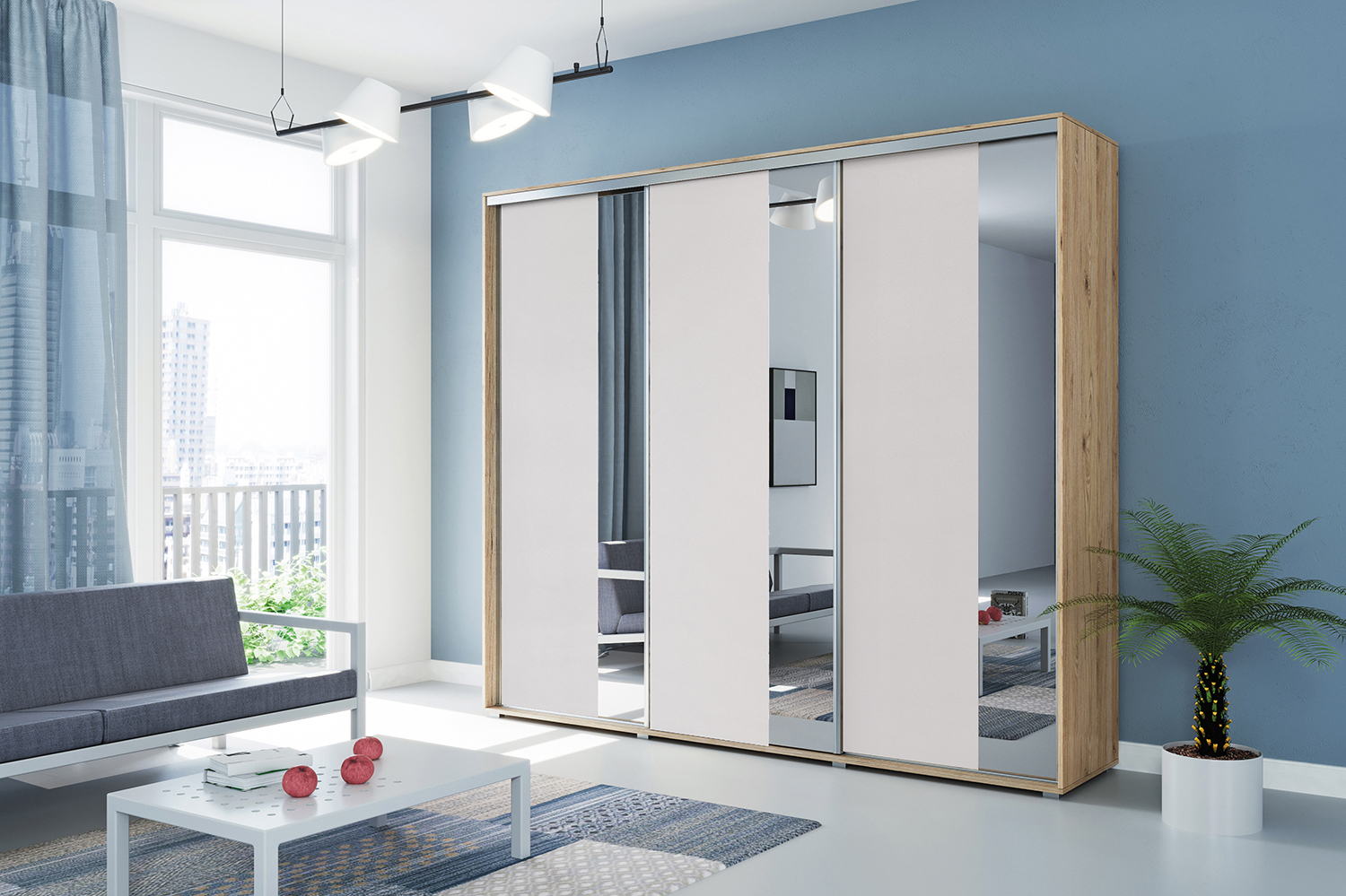 Šatní skříň Ska A29 XL v odstínu dub craft zlatý a bílá v šířce 250 cm