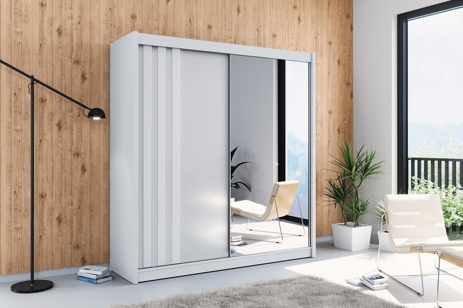 Šatní skříň Ska B15 v bílé variantě a šířce 203 cm Barva korpusu: Bílá