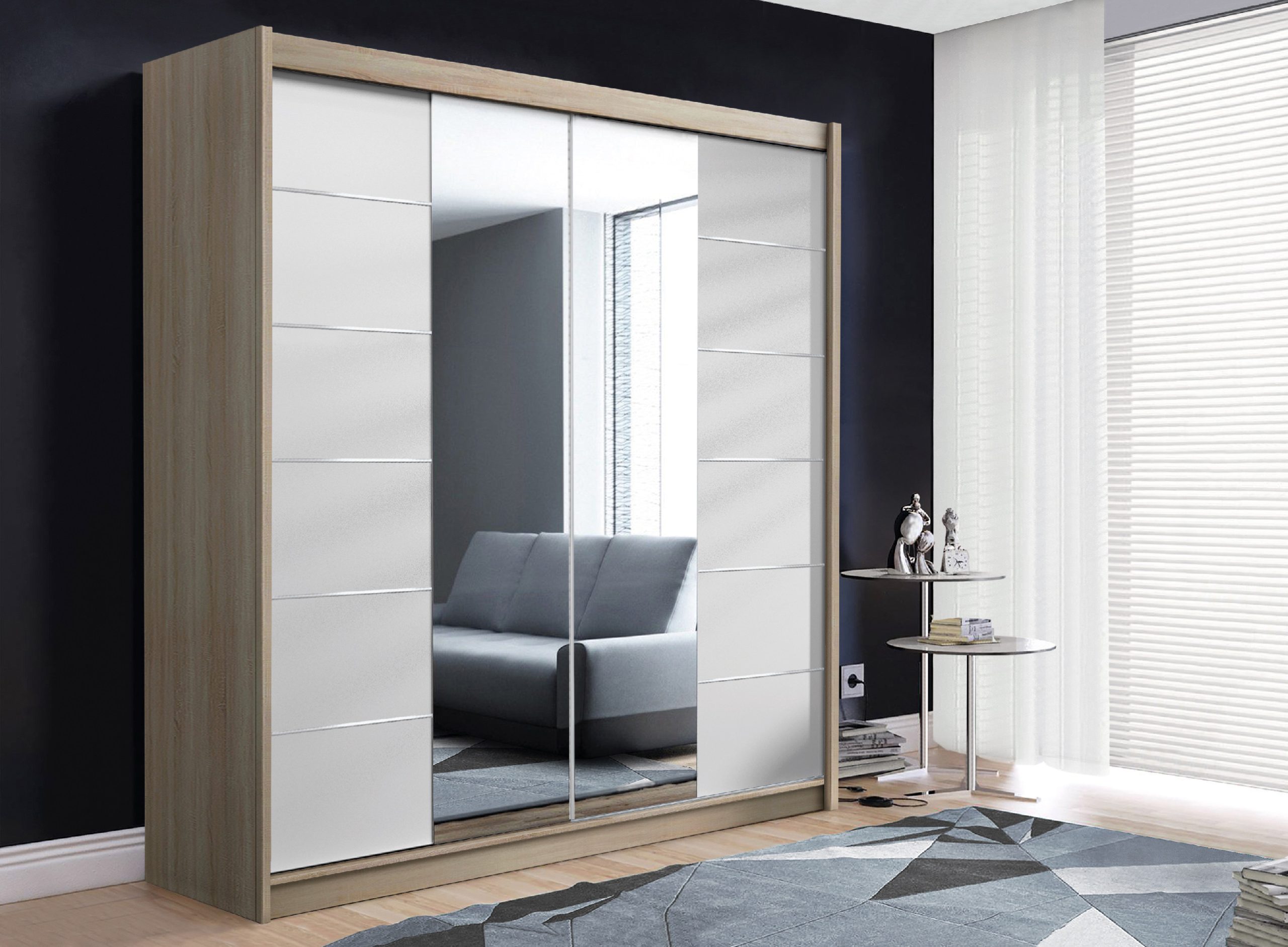 Šatní skříň Ska B4 v barvě korpusu bílé barvy a dveře v odstínu dub sonoma