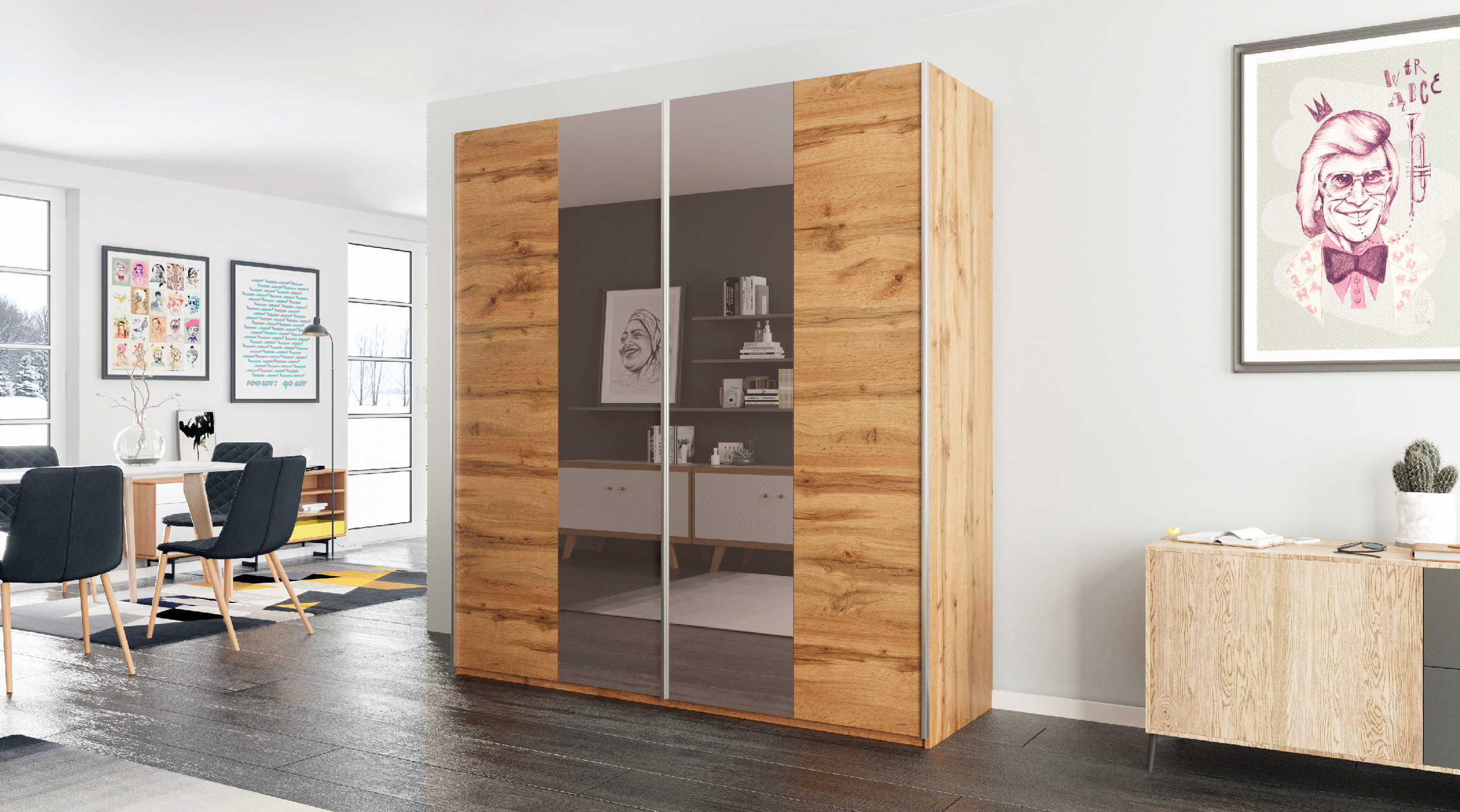 Šatní skříň Praga Barva korpusu: Dub - wotan