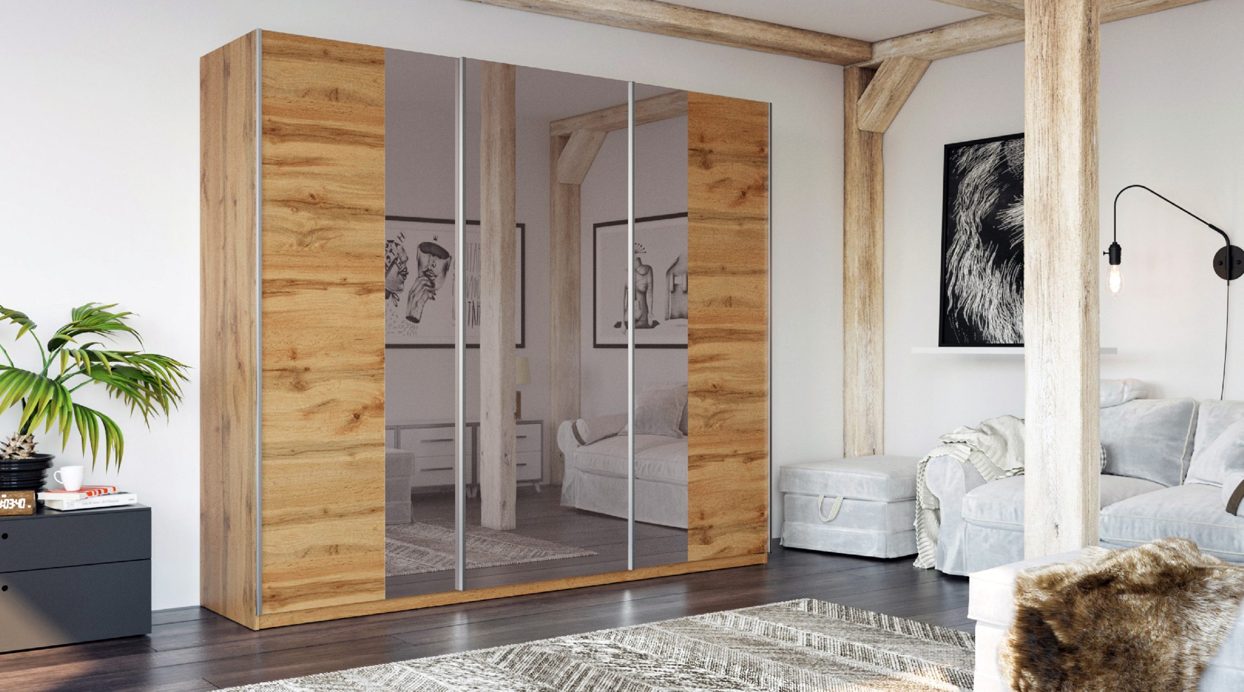 Šatní skříň Praga Barva korpusu: Dub - wotan