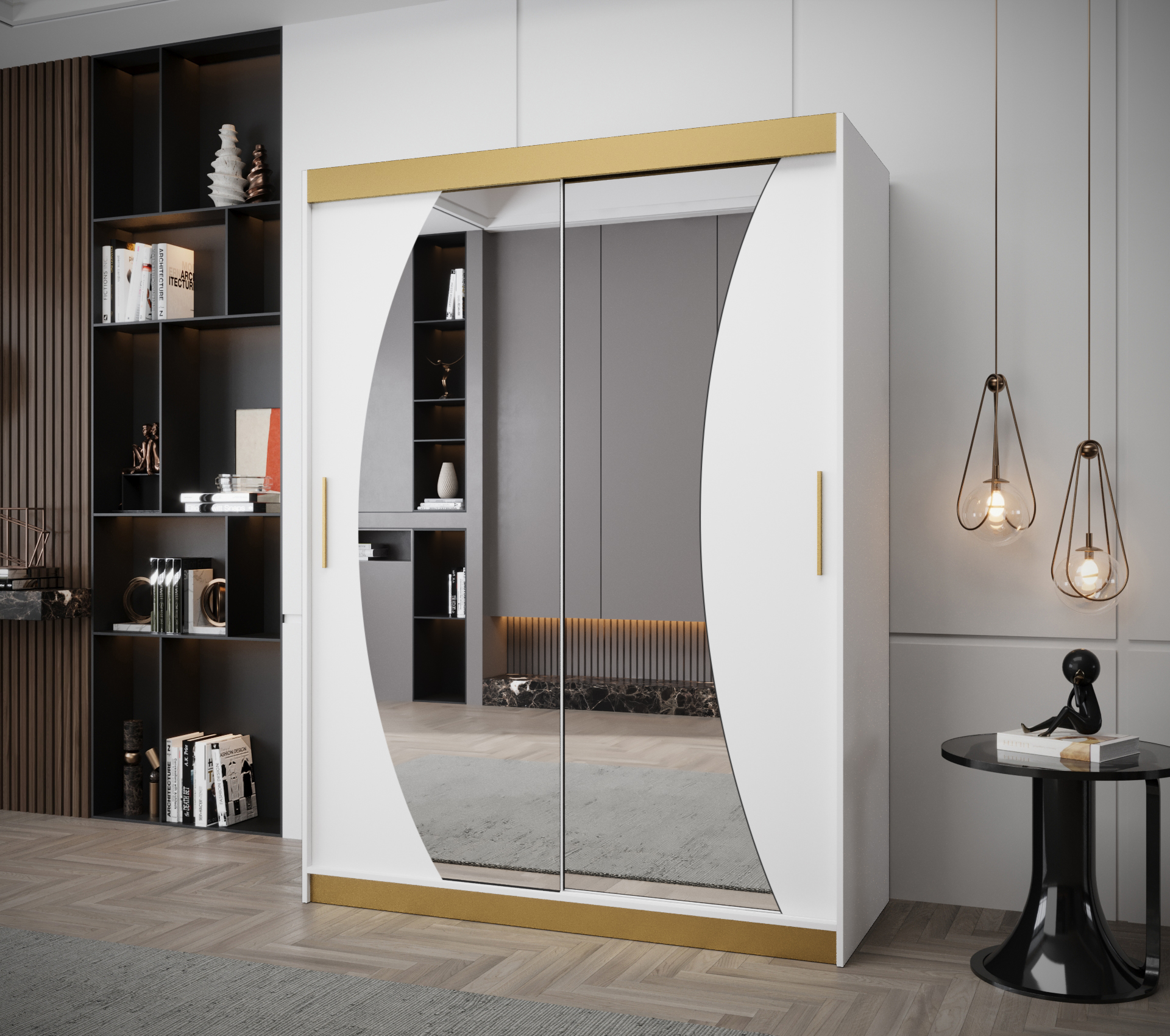 Šatní skříň Abi Wave Premium Barva korpusu: Bílá + zlatá