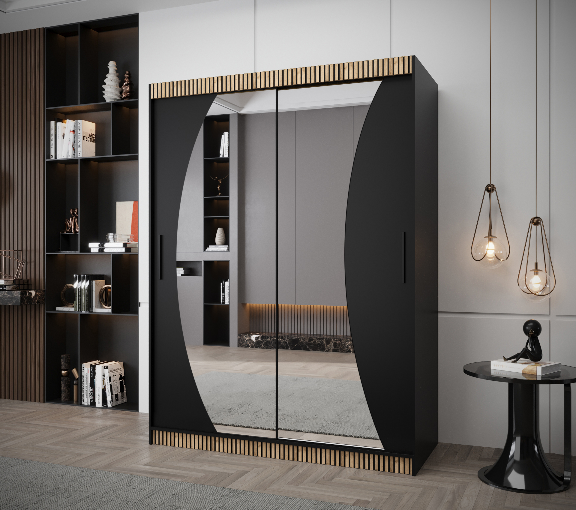 Šatní skříň Abi Wave Premium Barva korpusu: Černá + dub wotan