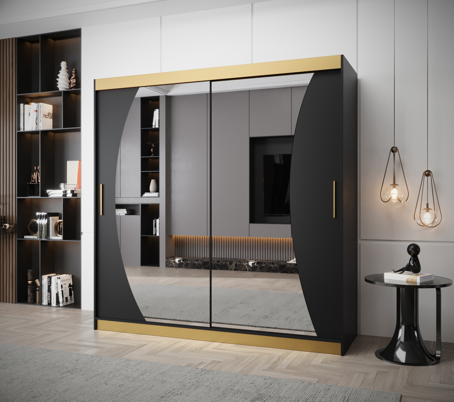 Šatní skříň Abi Wave Premium Barva korpusu: Černá + zlatá