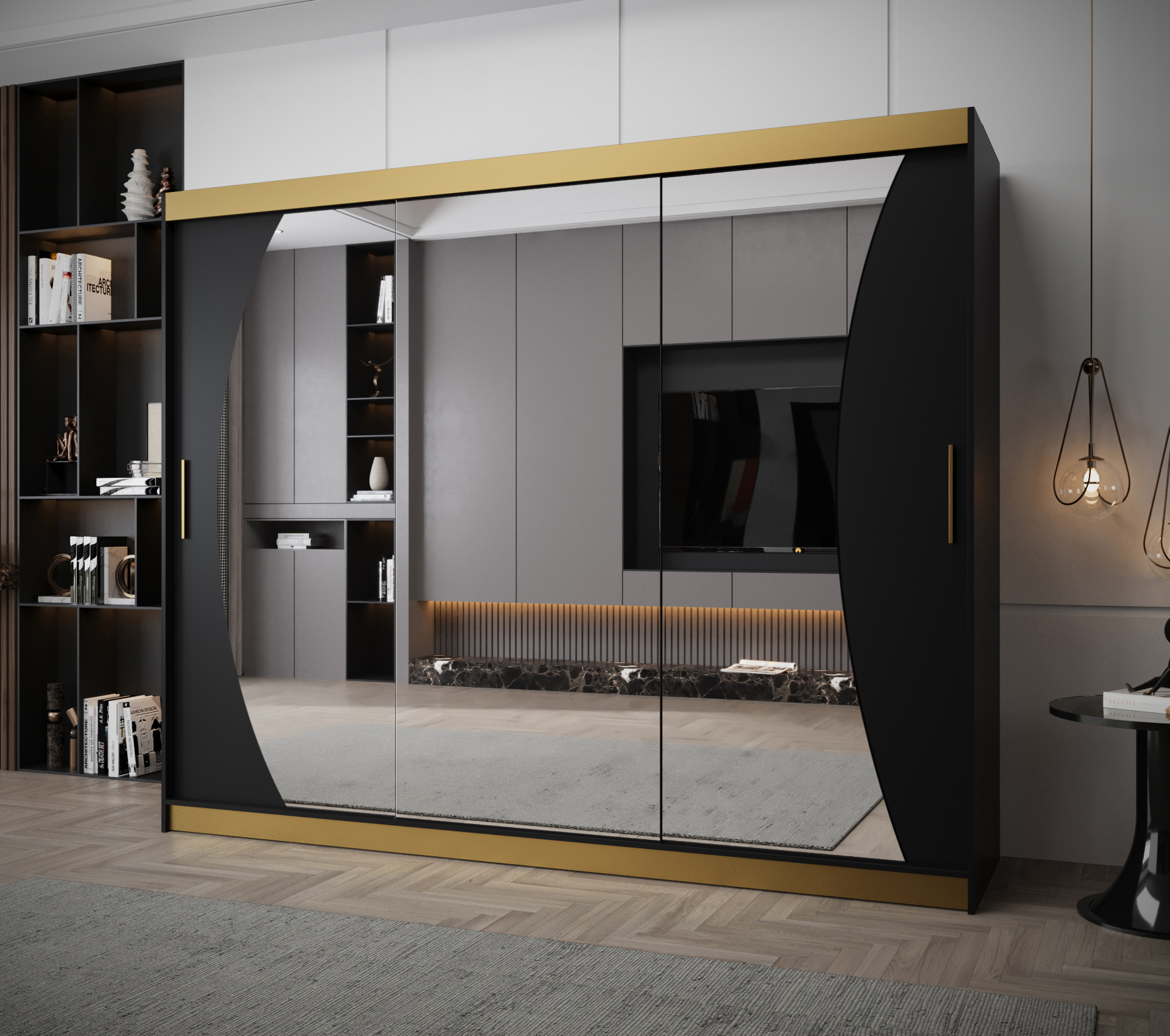Šatní skříň Abi Wave Premium Barva korpusu: Černá + zlatá