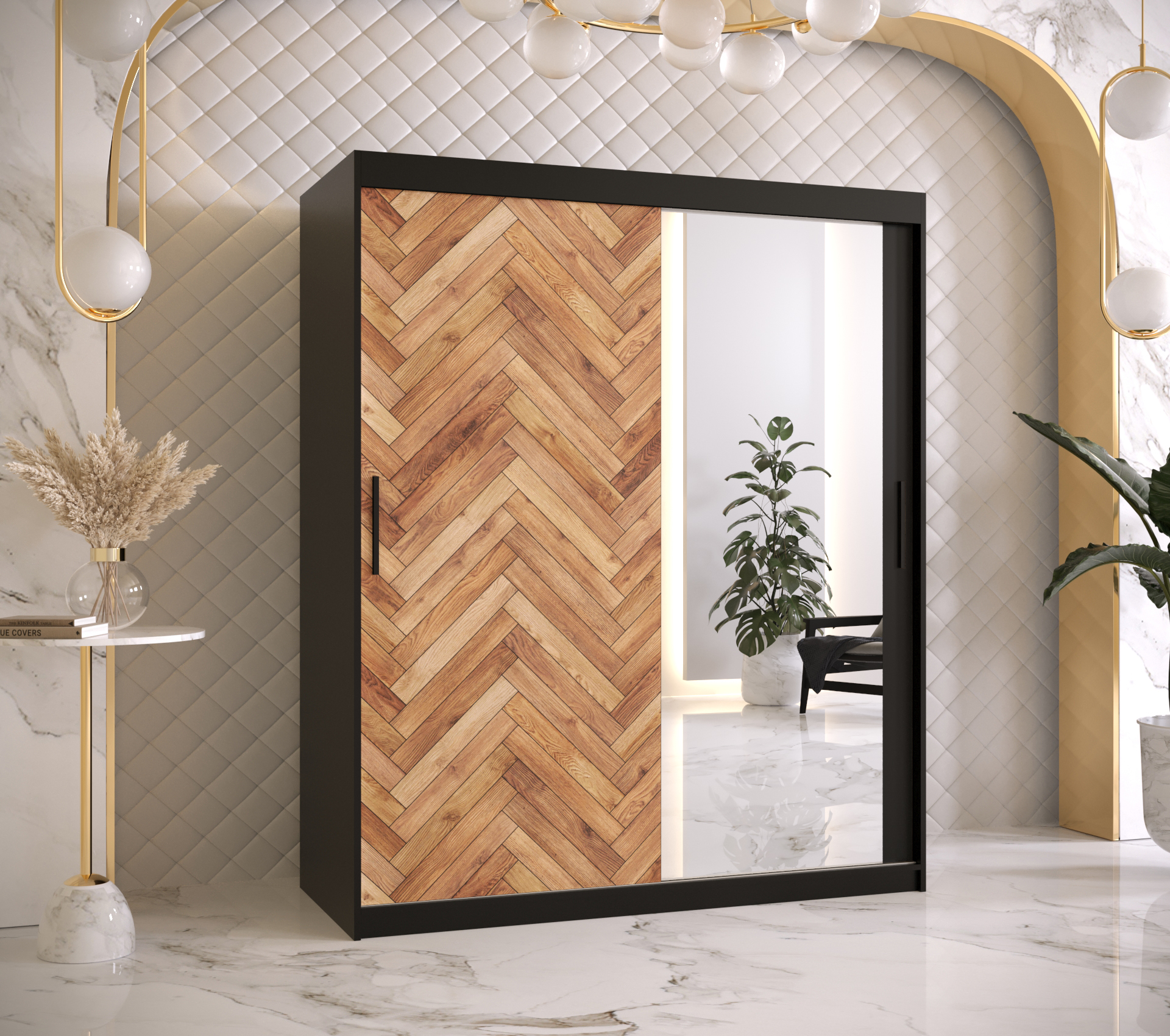 Šatní skříň Abi Parkiet 2 Barva korpusu: Černá