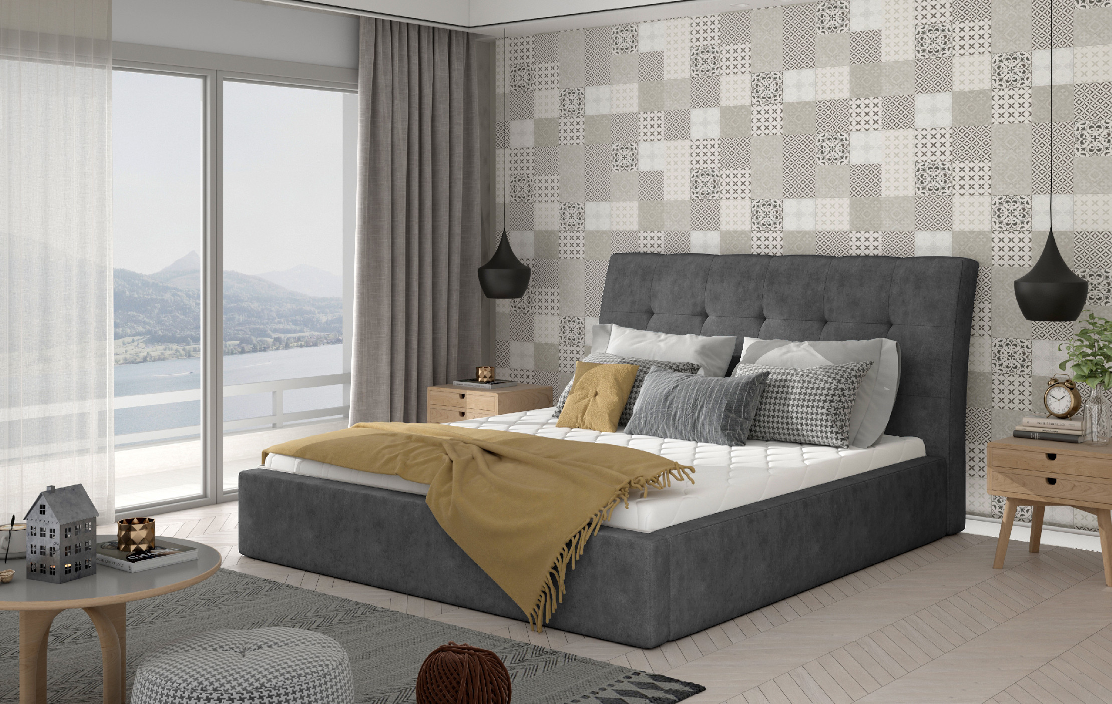 Postel Inge - kovový rám + plynový zdvih + úložný prostor Rozměr: 200x200 cm