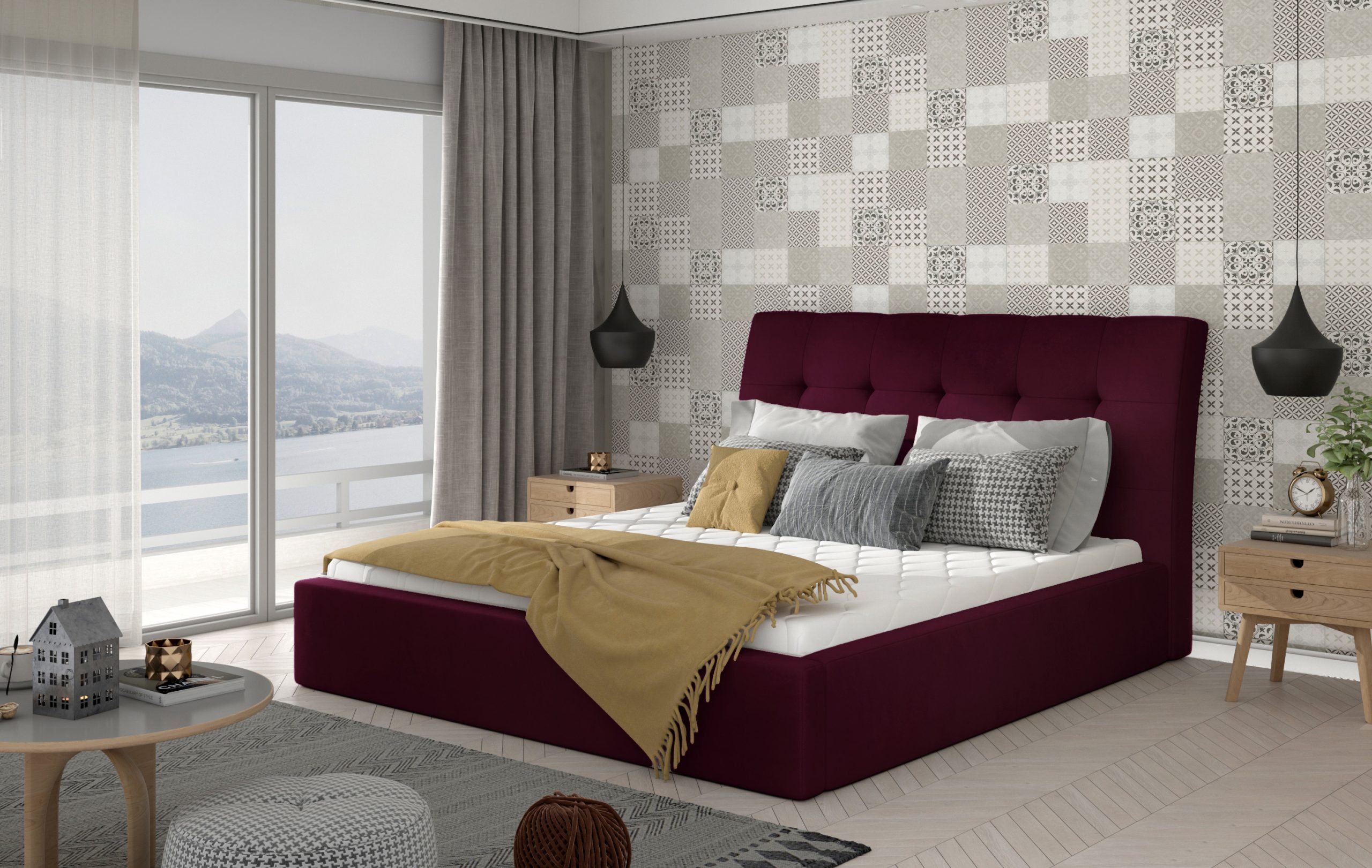Postel Inge - kovový rám + plynový zdvih + úložný prostor Rozměr: 200x200 cm