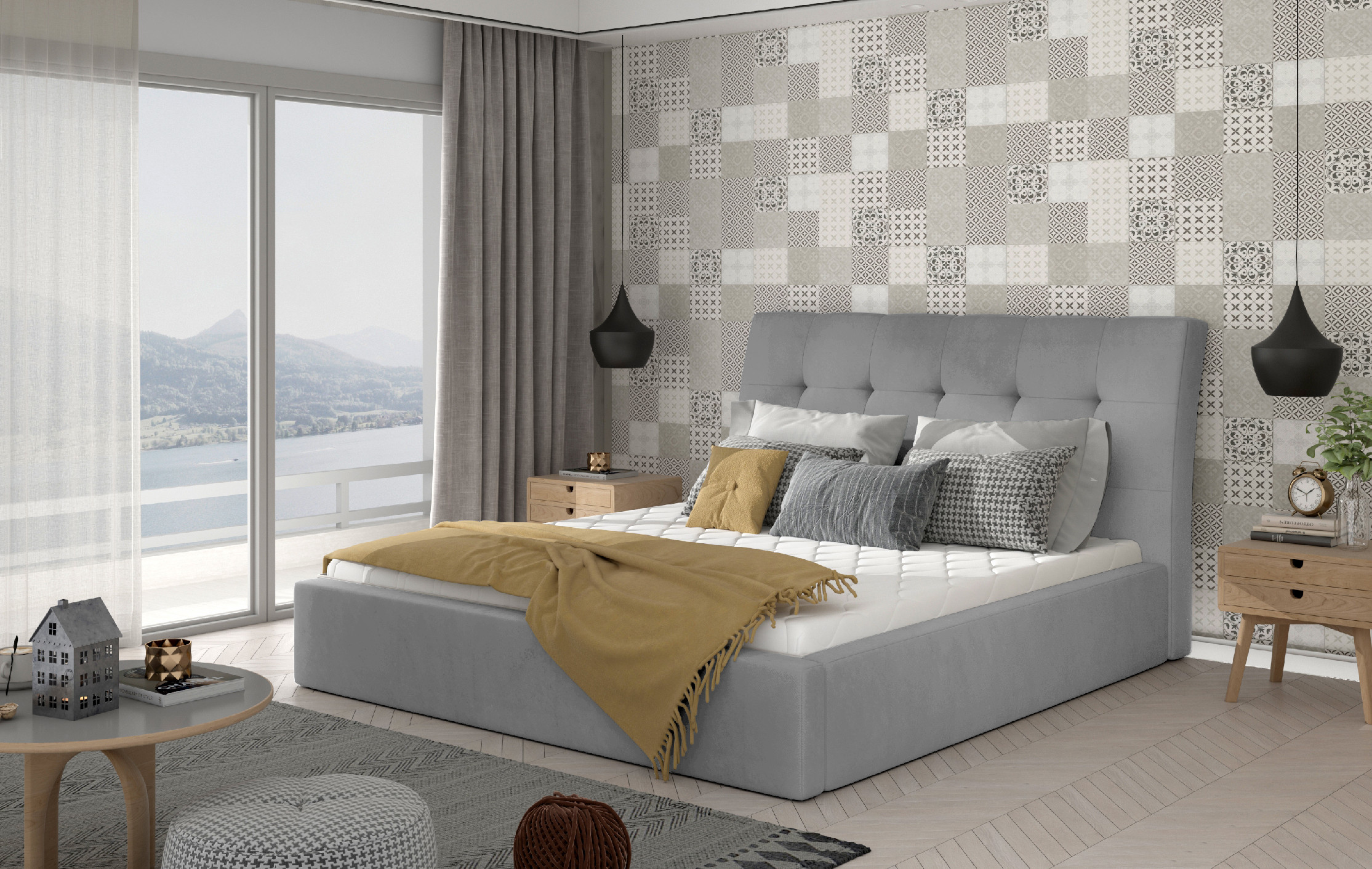 Postel Inge - kovový rám + plynový zdvih + úložný prostor Rozměr: 200x200 cm