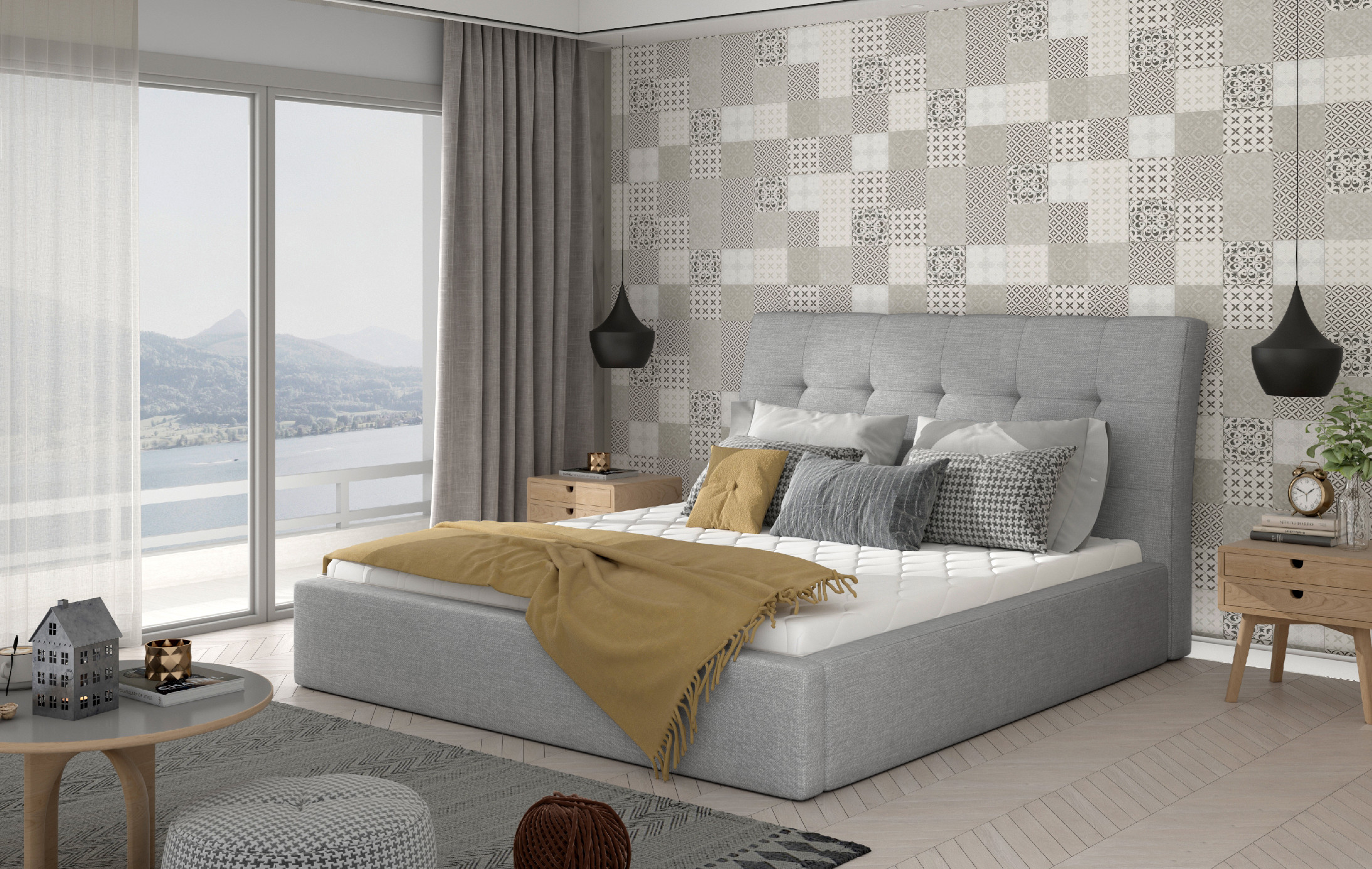 Postel Inge - kovový rám + plynový zdvih + úložný prostor Rozměr: 200x200 cm