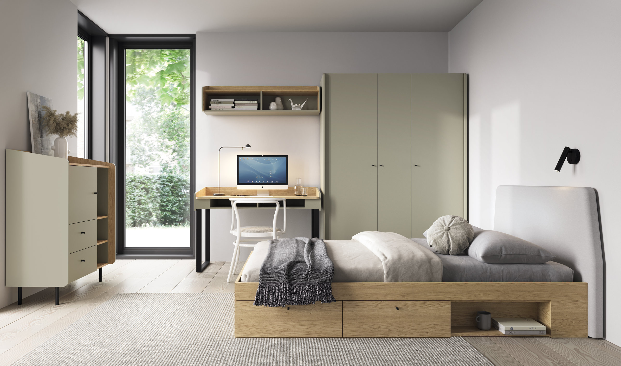 Dětský pokoj Alessio 1 Barva korpusu + barva dveří: Eukaliptus / Dub Baltic Dune