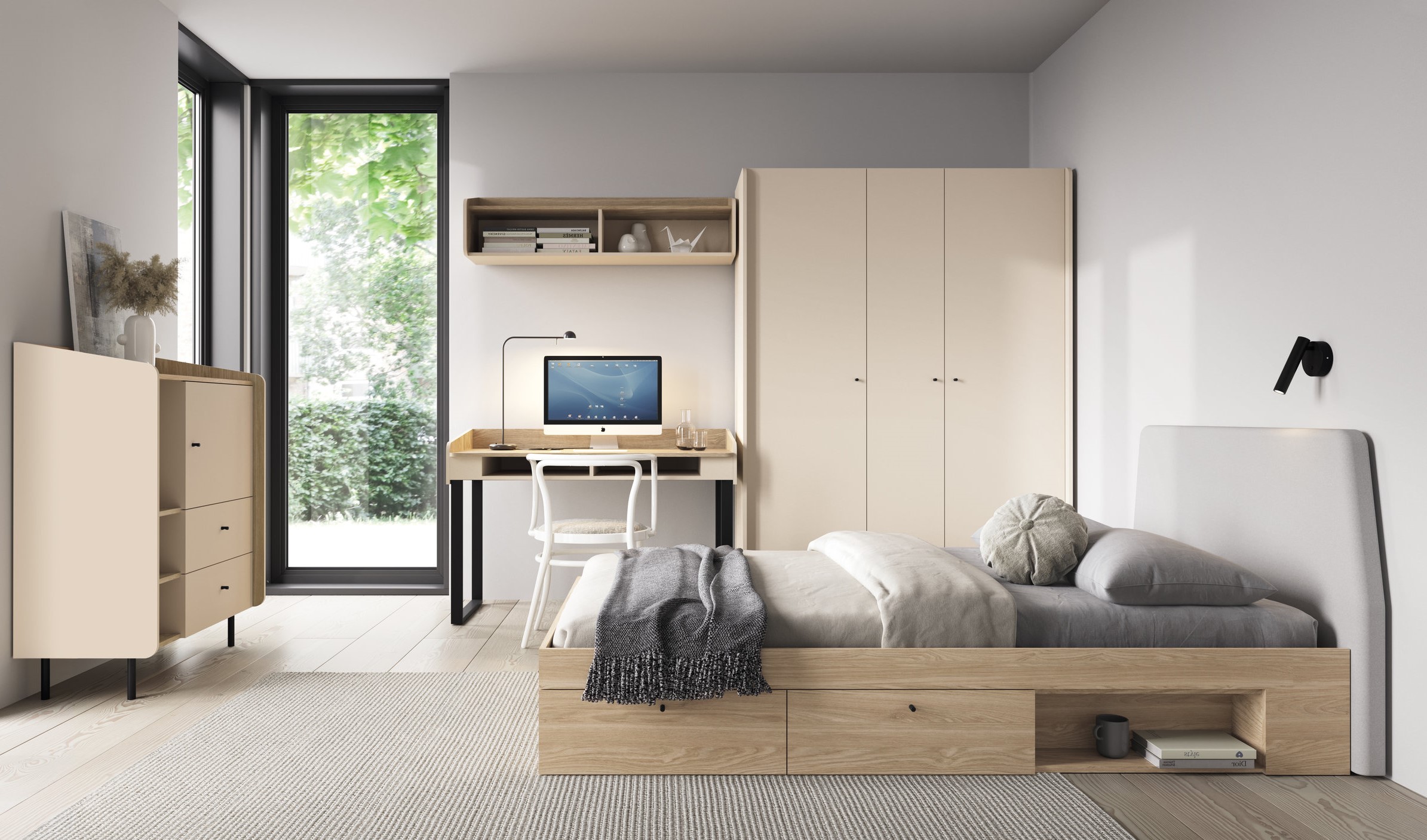 Dětský pokoj Alessio 1 Barva korpusu + barva dveří: Pískově béžová / Dub olejovaný