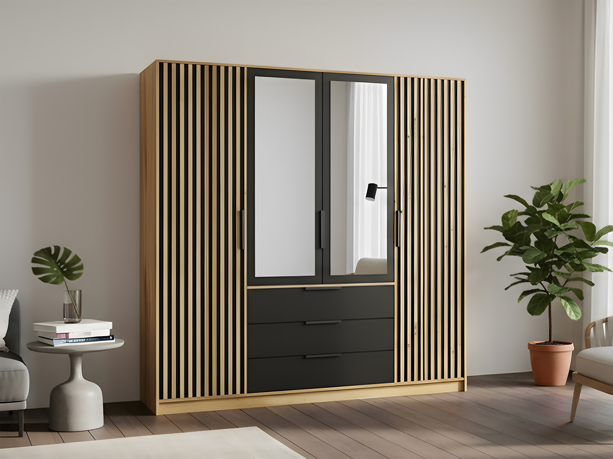 Šatní skříň Bali Lux D4 - Černá / Dub wotan Barva korpusu: Černá / dub wotan